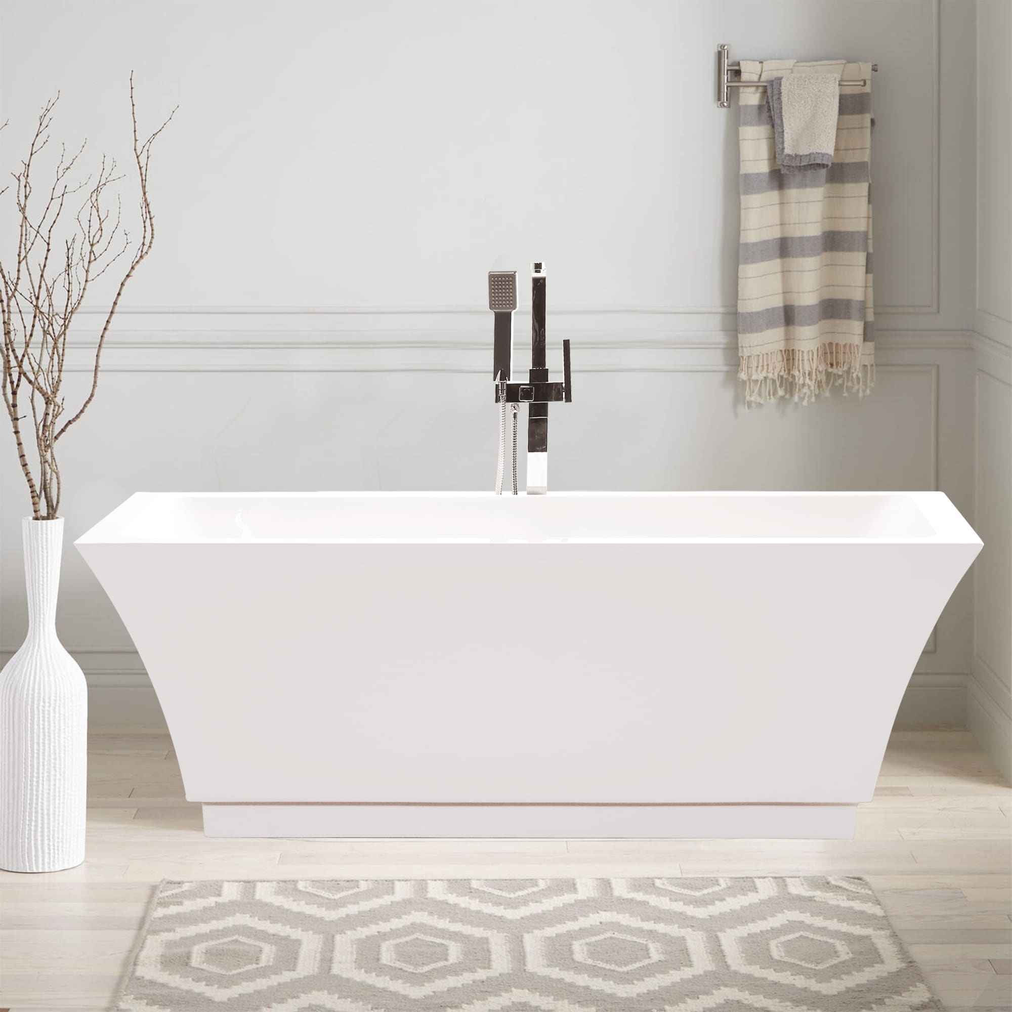 59" Pure White Freestanding Acrylic Soaking Bathtub