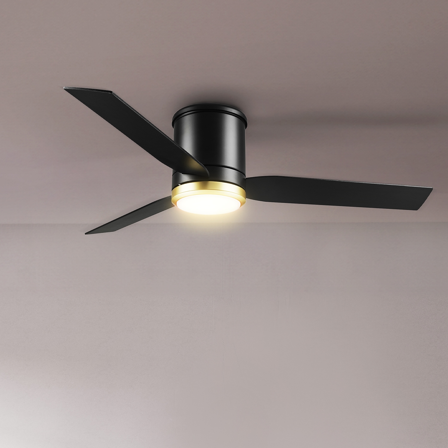 Globe Electric 37000069 Caledon 52-in Color-Changing Integrated LED Outdoor Flush Mount Smart Black/Brushed Gold with Black Blades Ceiling Fan With Light - Remote Included ( 3 -Blade )