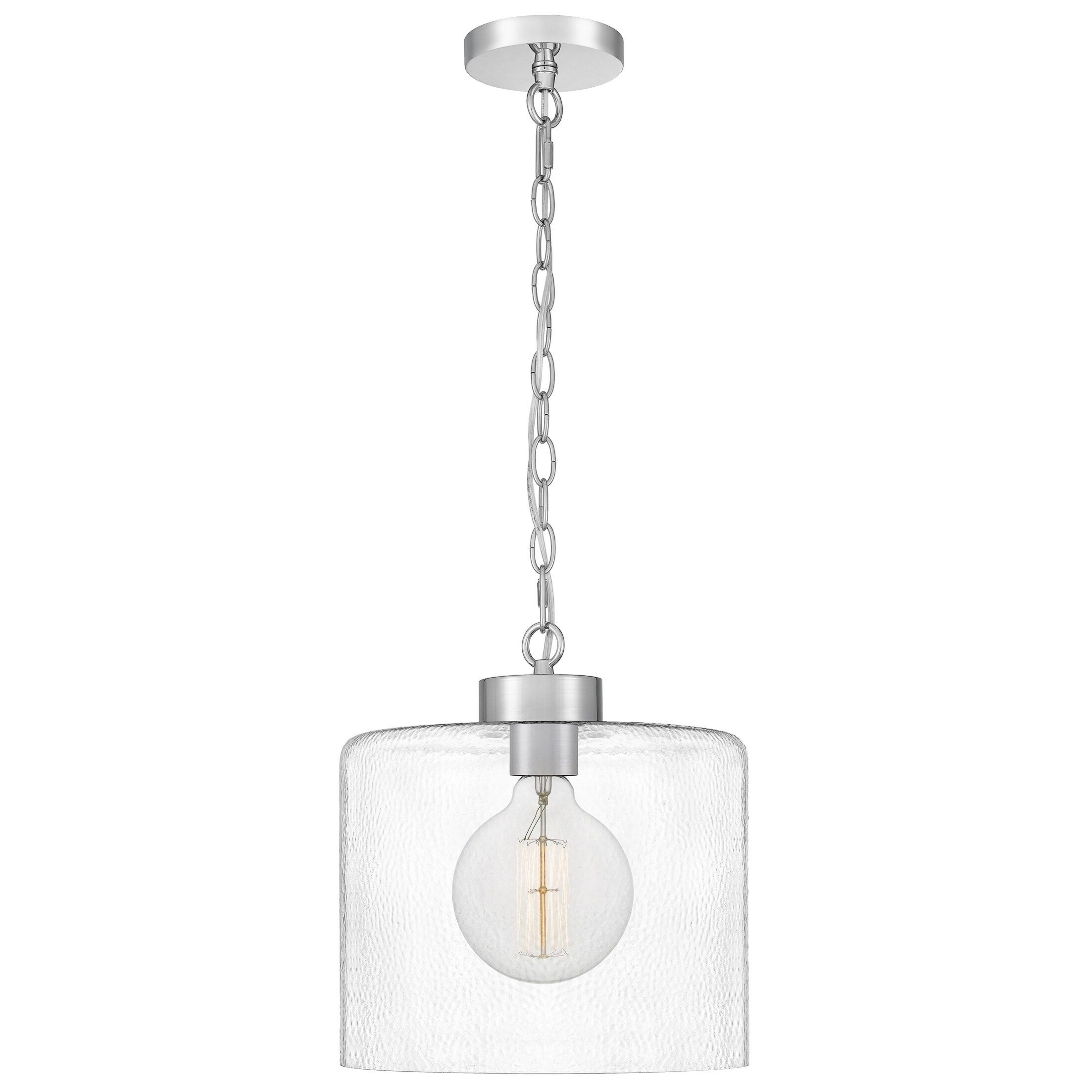Quoizel ABR1512C Abner Polished Chrome Transitional Textured Glass Globe Hanging Pendant Light