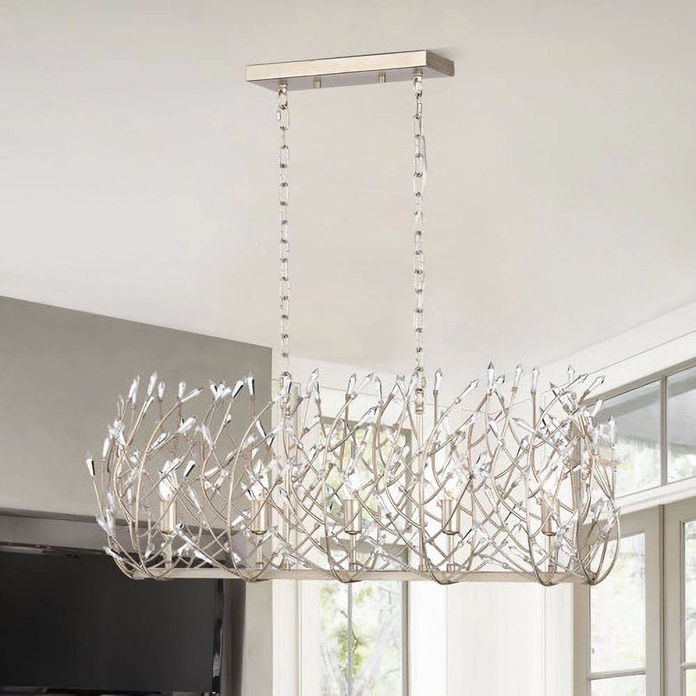 JUJABU ZJLIGHT-1 Silver 36inx13inx46H Transitional Crystal Chandelier Ceiling Light 5 lights for Dining Room