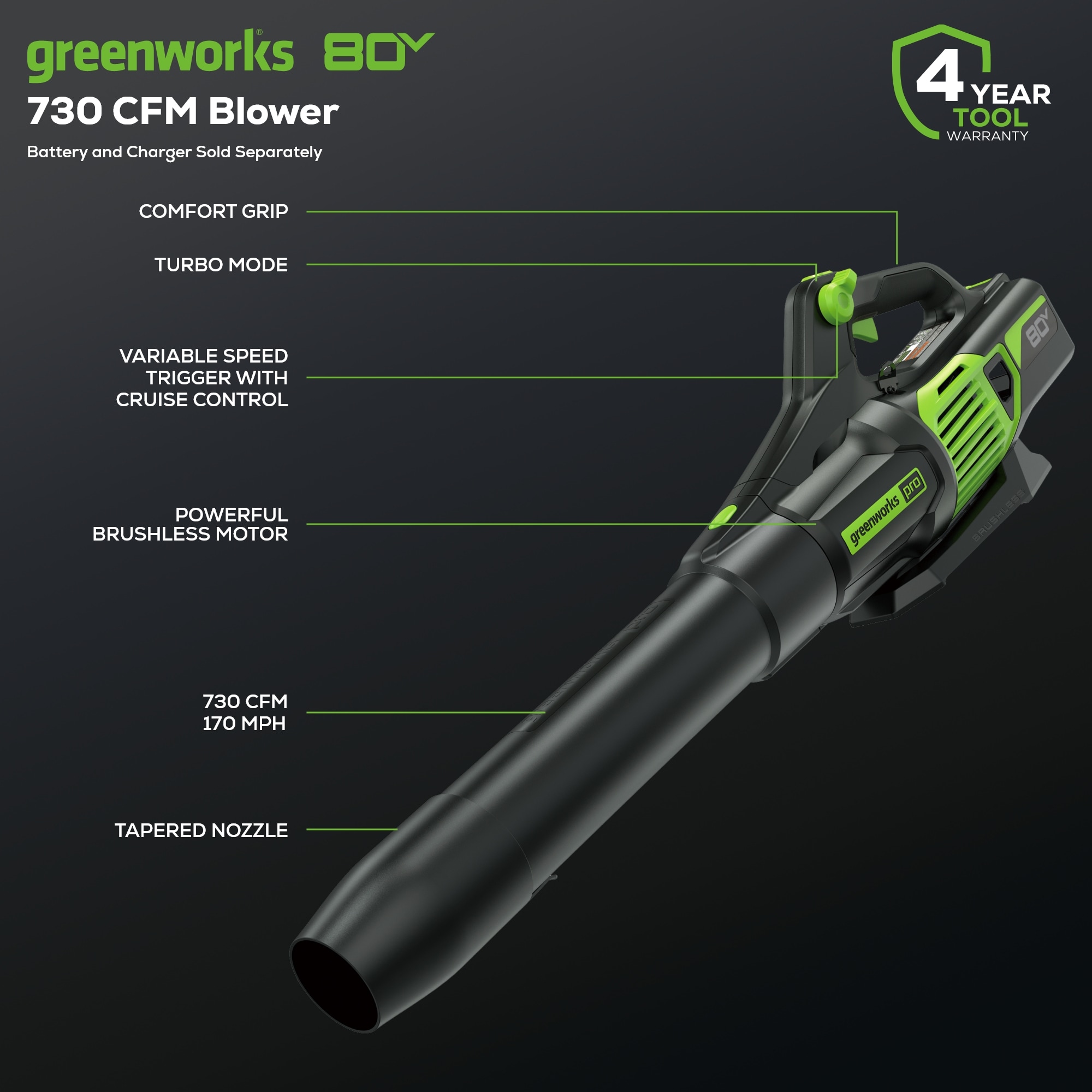 Greenworks BL80L02 Cordless-Electric-Blowers - View #3