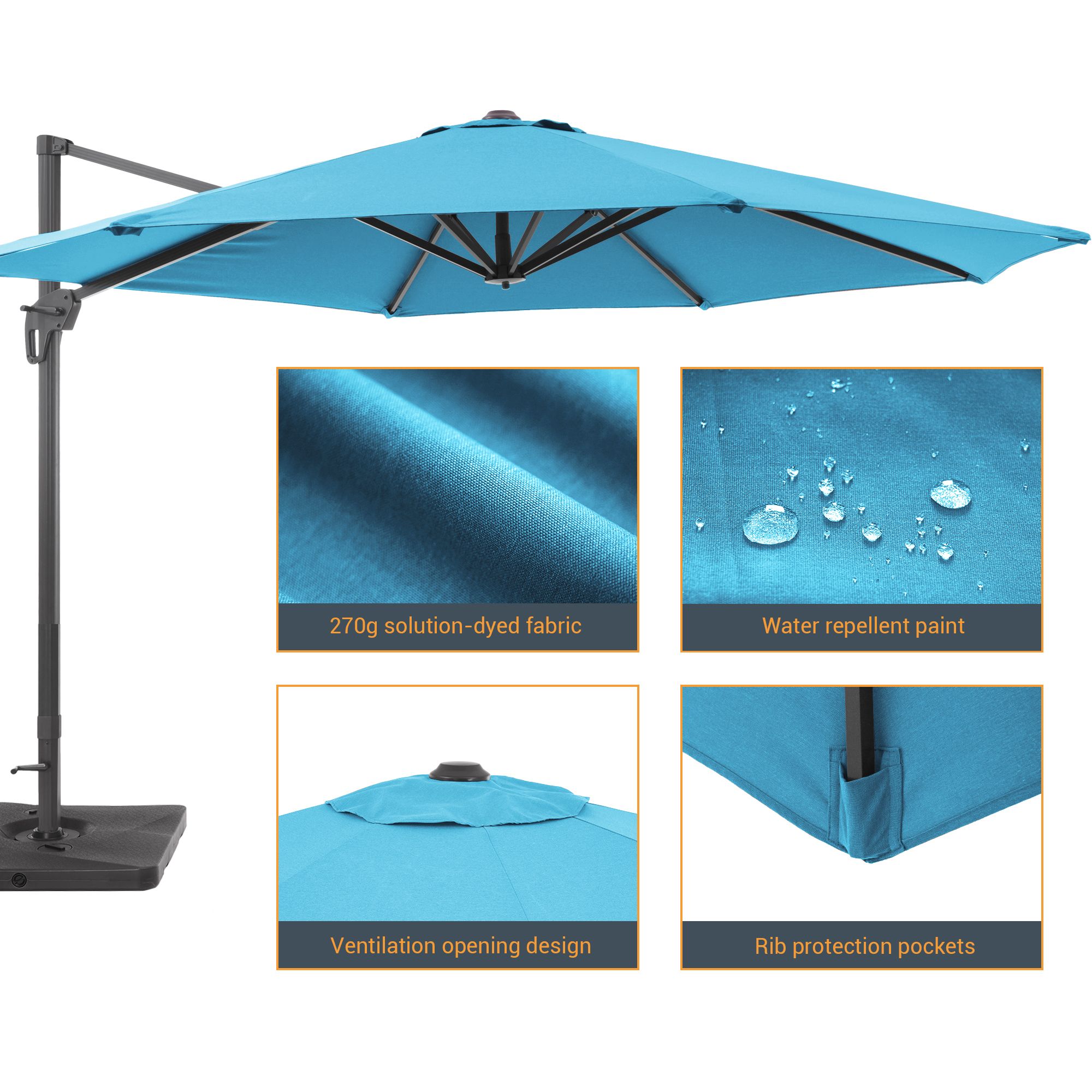 Sonkuki 11-ft Aluminum Blue No-tilt Cantilever Patio Umbrella With Base ...