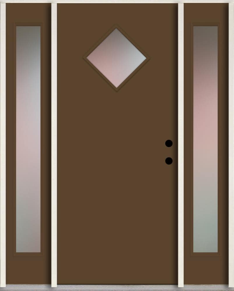RELIABILT LO1067312 Spotlights 60-in x 80-in x 4-5/8-in Fiberglass 1/4 lite Left-hand inswing Sable Paint Painted Prehung Front Door with Sidelights Insulating core
