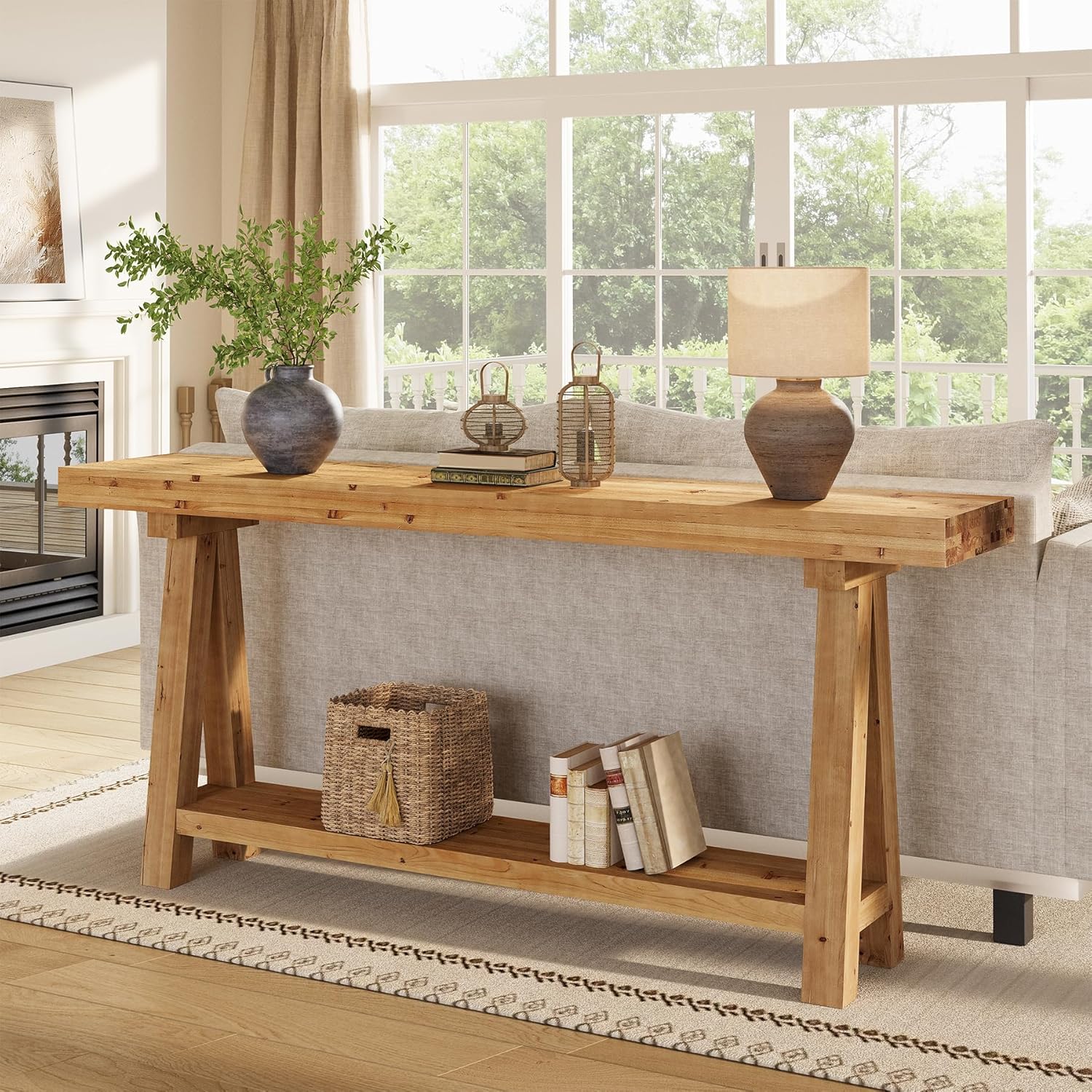 Tribesigns -  70.9 inches Solid Wood Console Table for Entryway Farmhouse Long Sofa Table with Sh...