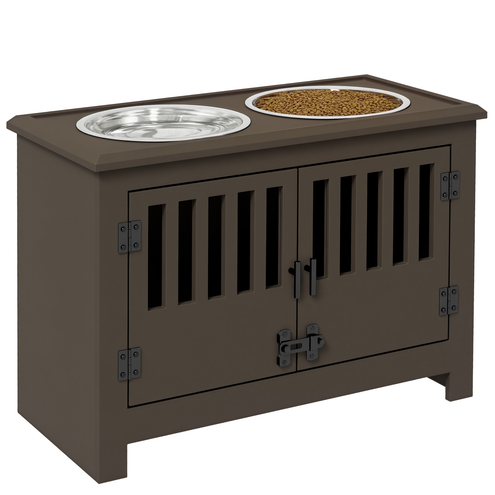 PawHut D08-054V00CF Large Elevated Dog Bowls 37L Storage Cabinet Espresso​