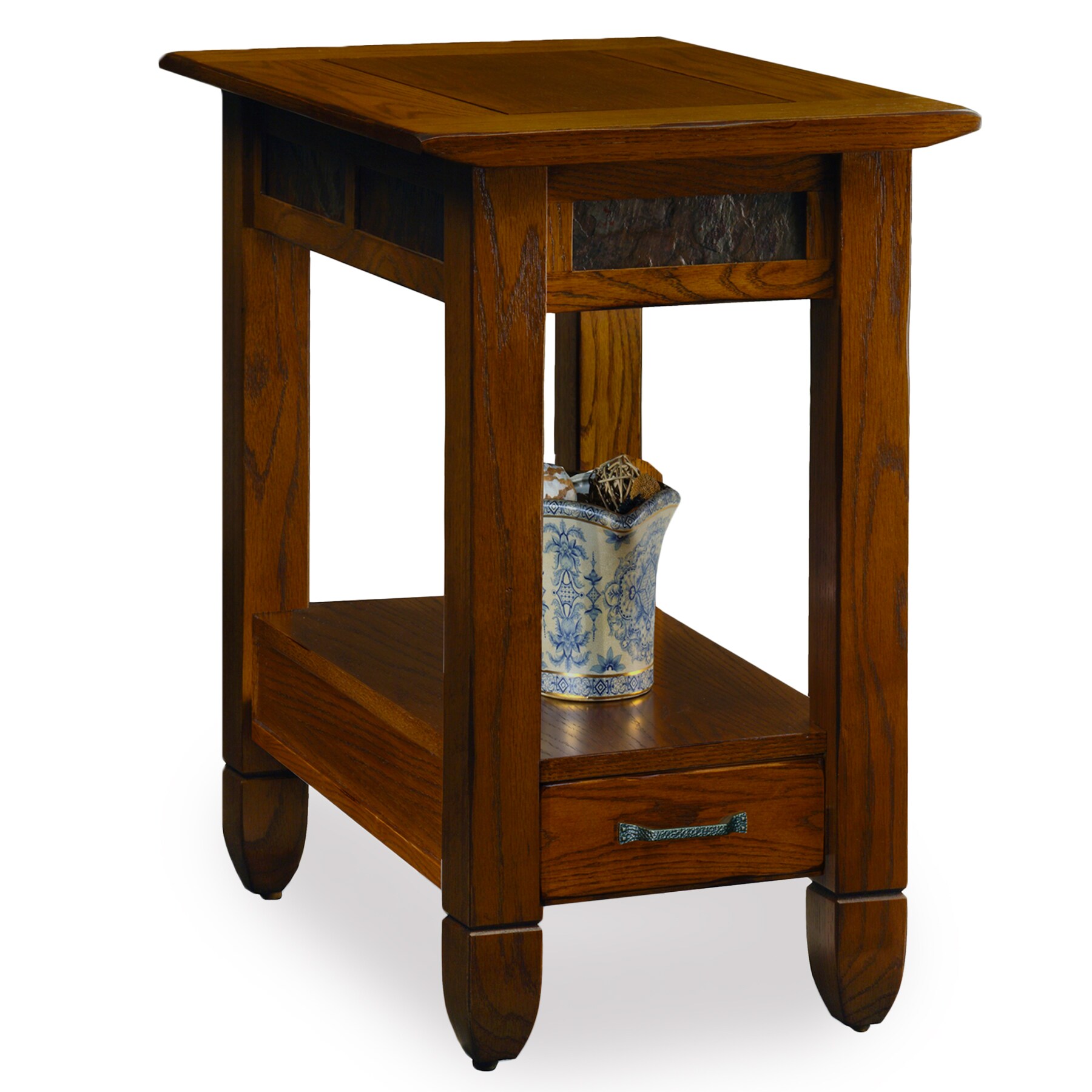Leick Home 10906 Slatestone 15.25-in W x 24-in H Rustic Oak Wood Rustic End Table with Storage Assembly Required