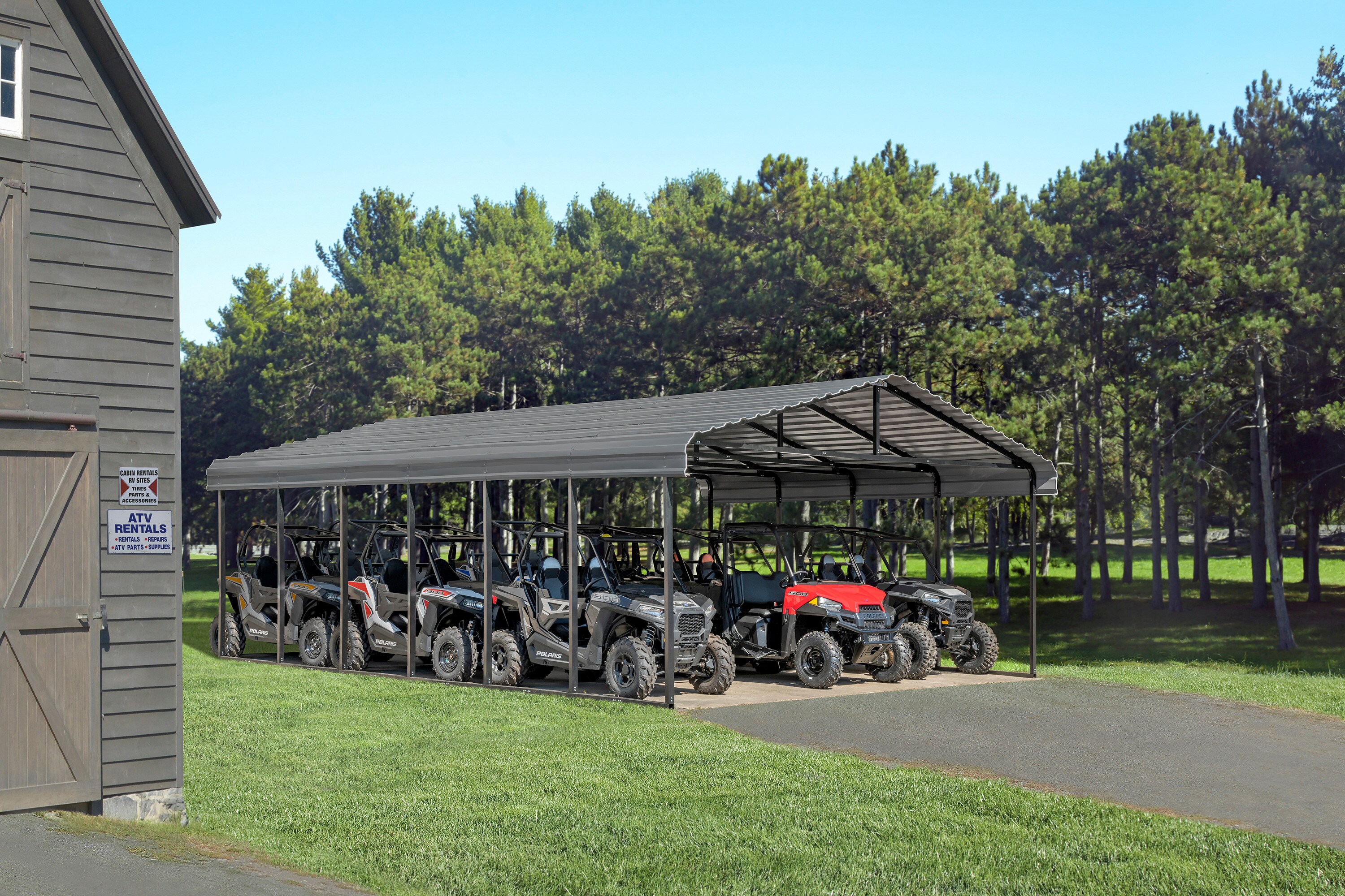 Arrow 20-ft W x 29-ft L x 9-ft H Charcoal Metal Carport #CPHC202909