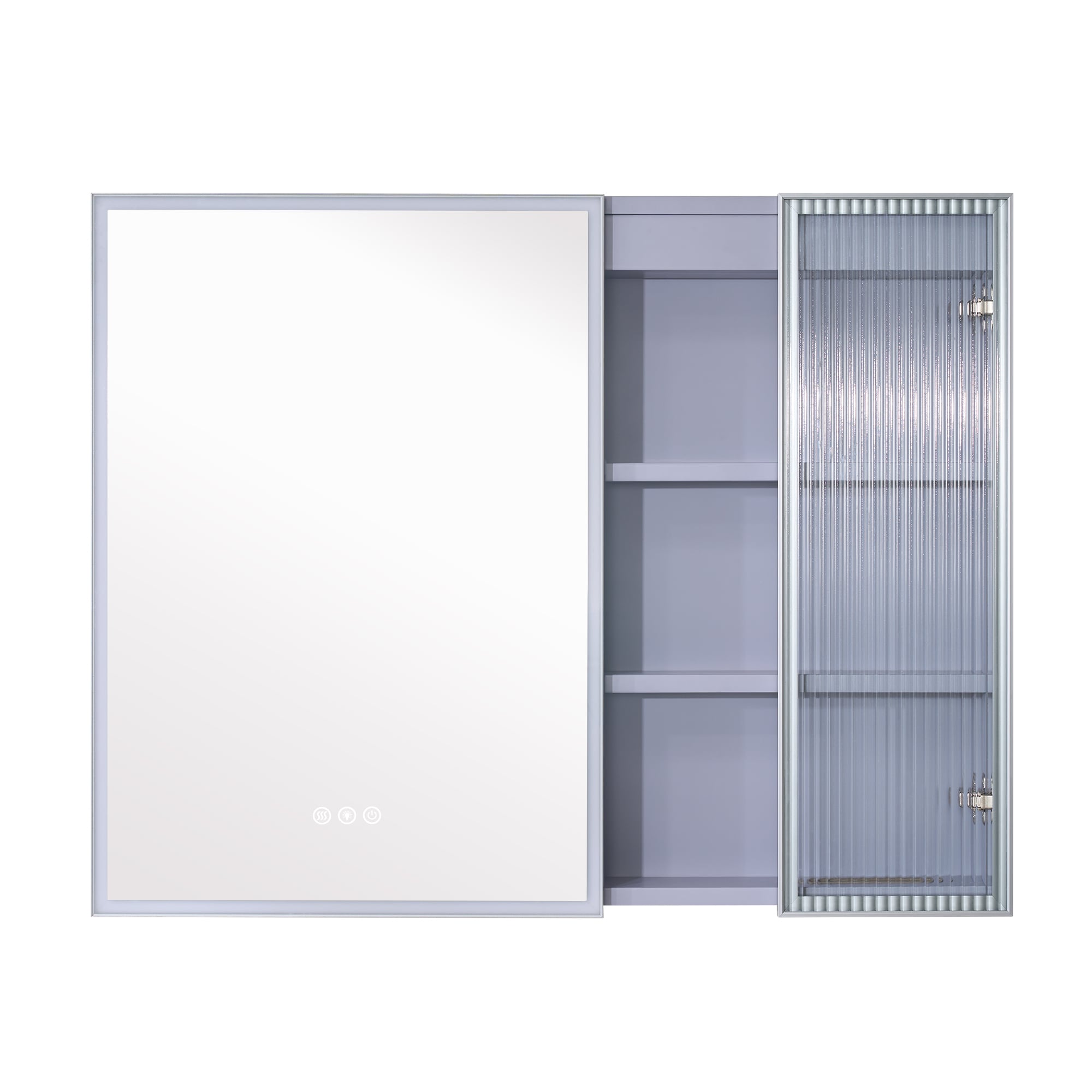 WELLFOR FLORA Solid Wood 36-in x 28-in Lighted LED Surface Mount Gray Mirrored Soft Close Medicine Cabinet
