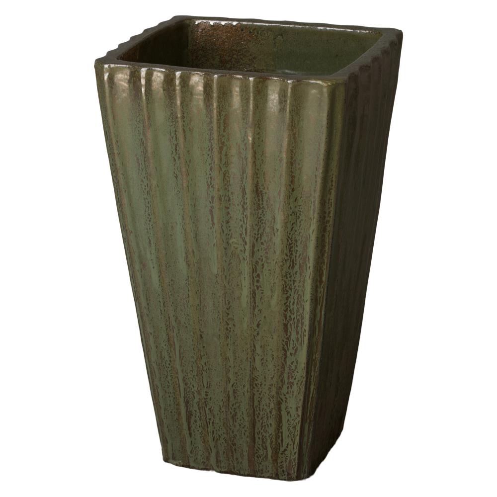  05573MG-3 Round 15.0-in W Large Green Ceramic Planter with Drainage Holes