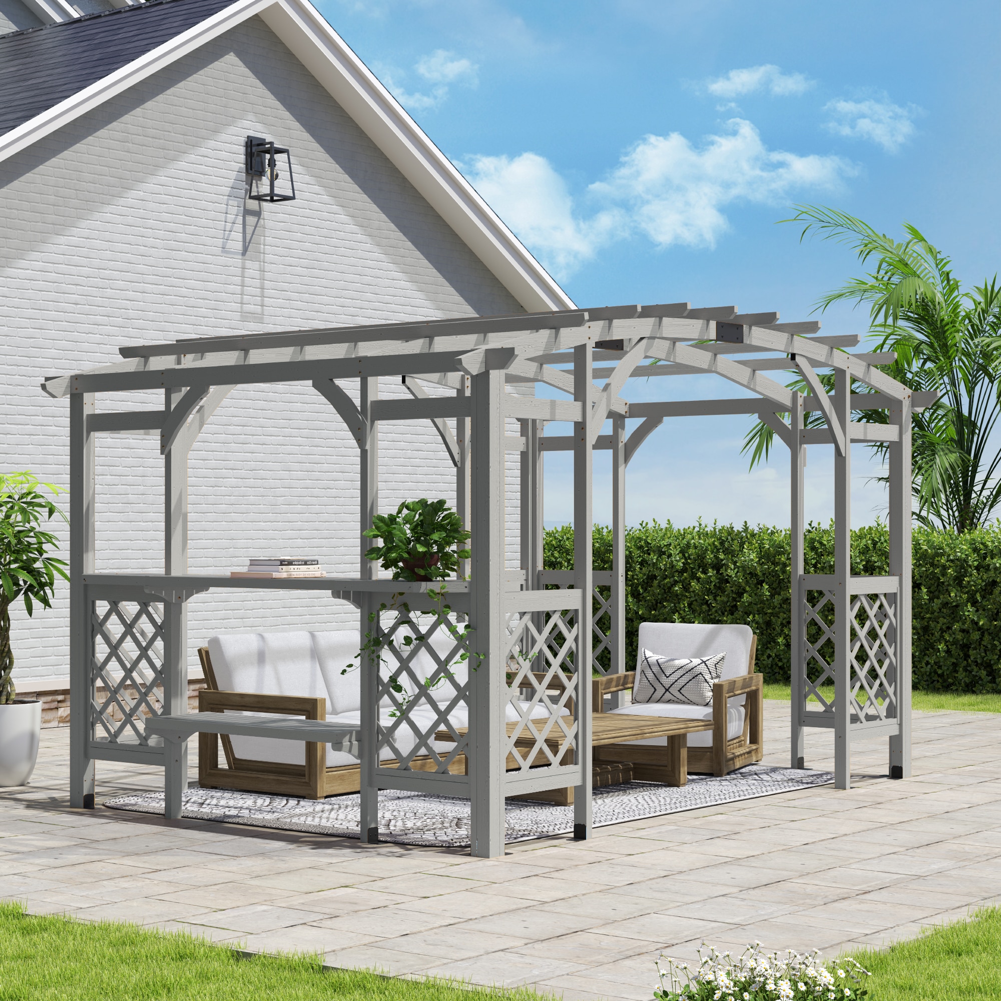  ZPPLMTB-1014-H-WL3 EGEIROS LIFE 10-ft W x 14-ft L x 8-ft 2-in H Gray Wood Freestanding Pergola
