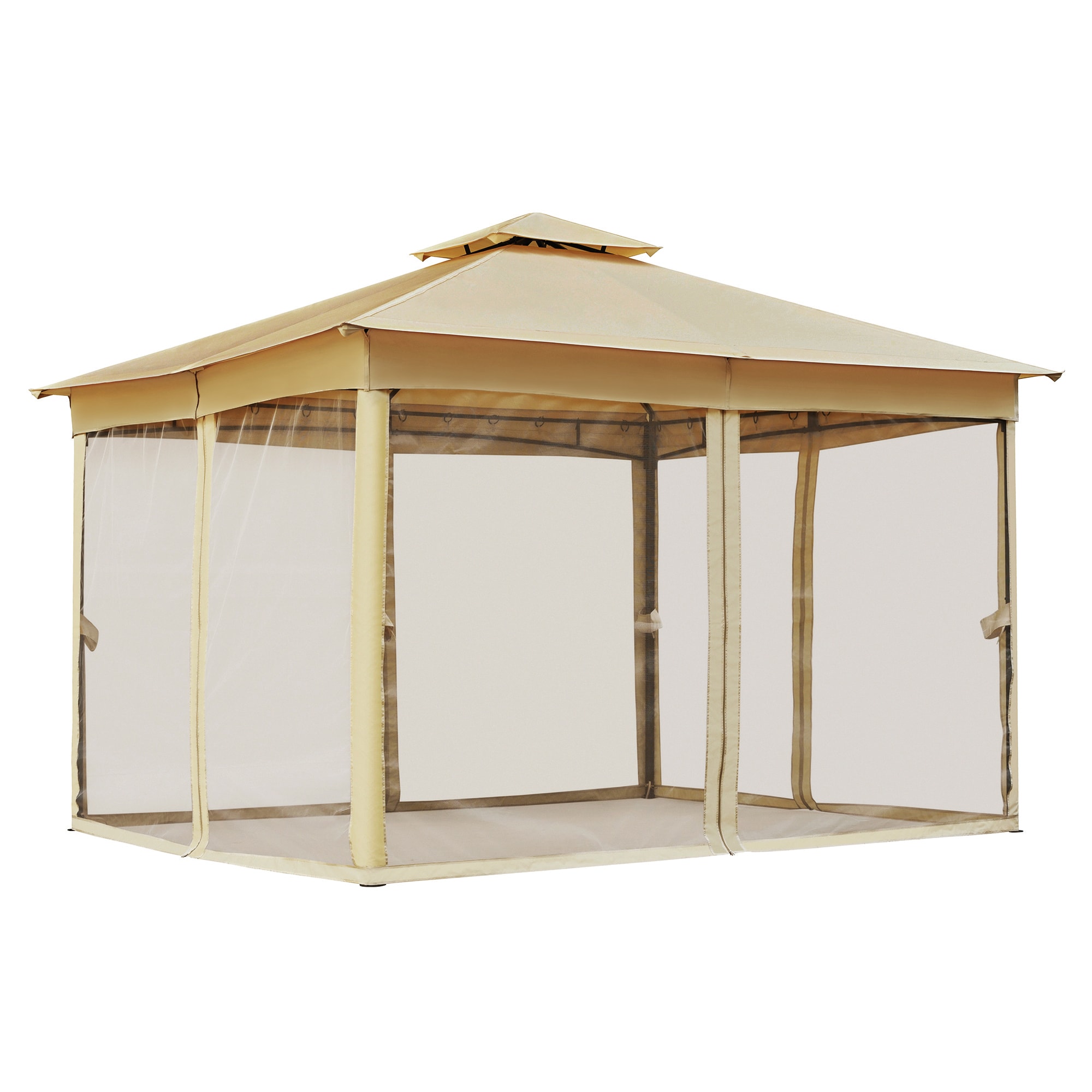 SINOFURN SYA990035GY 12-ft x 10-ft Beige Gazebo with Soft Top Roof (Screen Included)