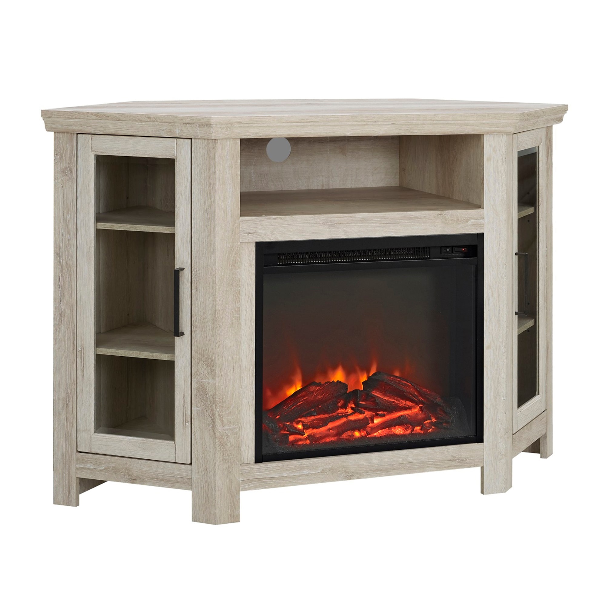 Mondawe MO-SX1BJ48WH 45-in W White Oak TV Stand with Fan-forced Flat wall Electric Fireplace with Remote Control Included
