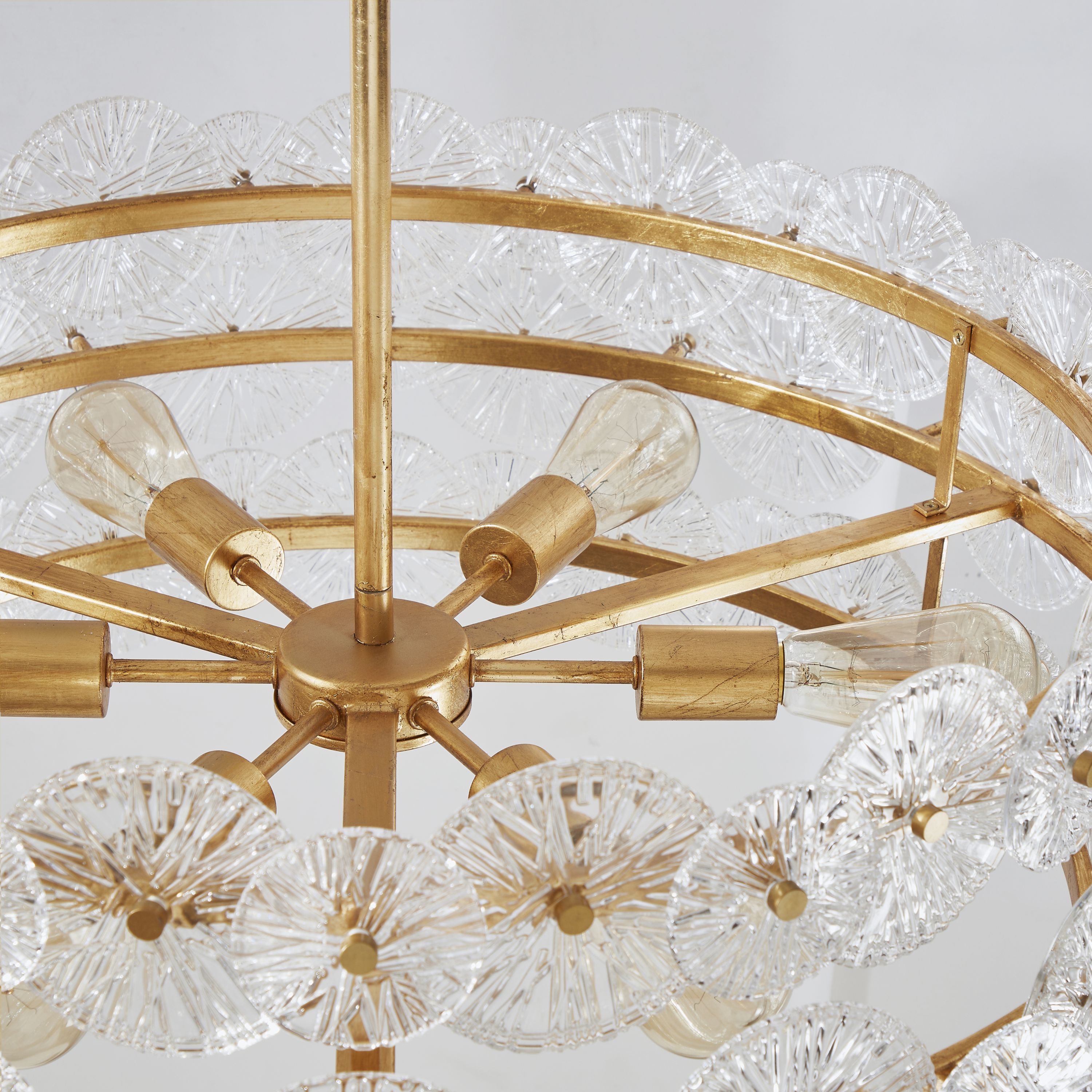 Gold Drum Chandelier with Hand-Made Glass Discs