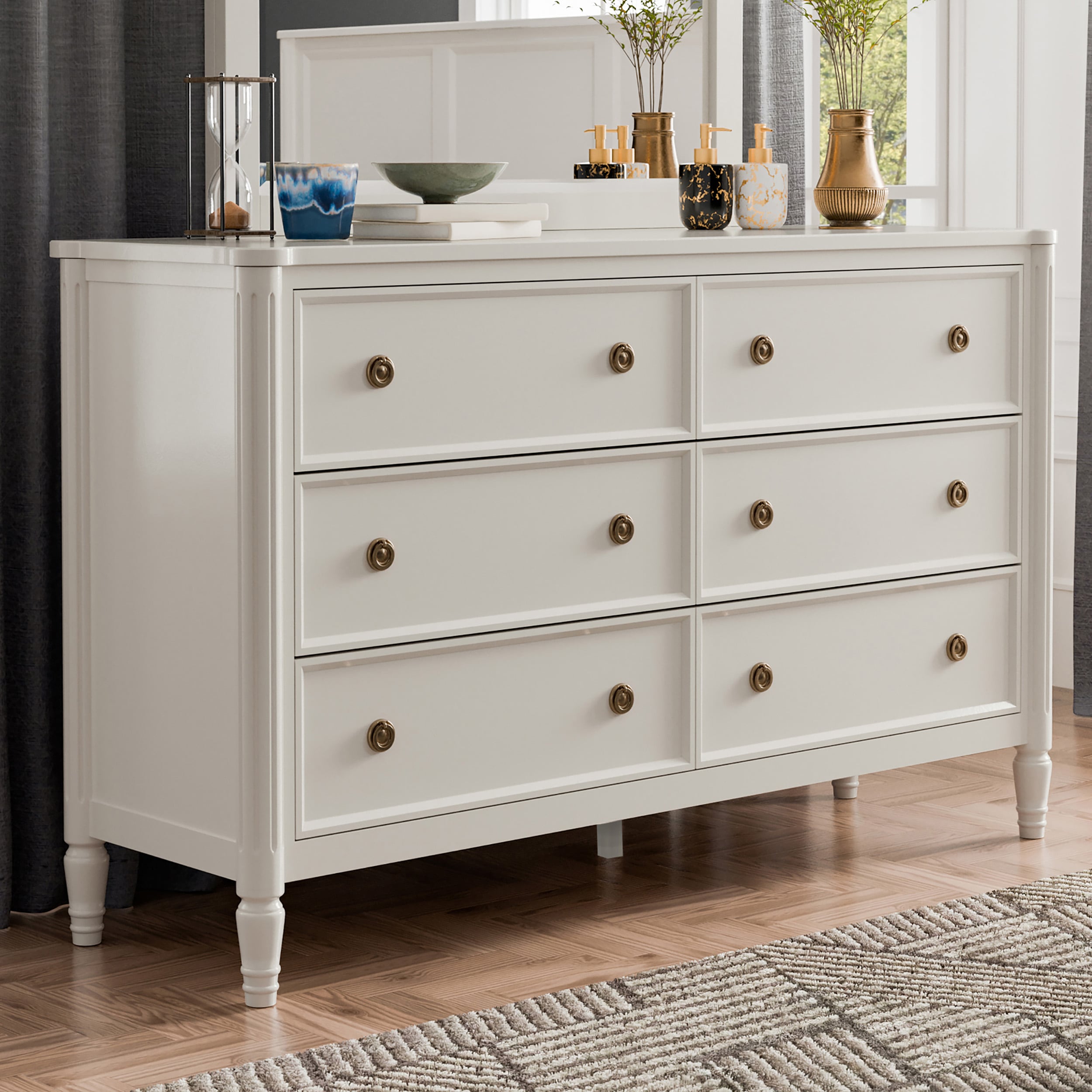 Furniture of America IDF-79012WH-D Whitfield White Rubberwood 6 -Drawer Standard dresser