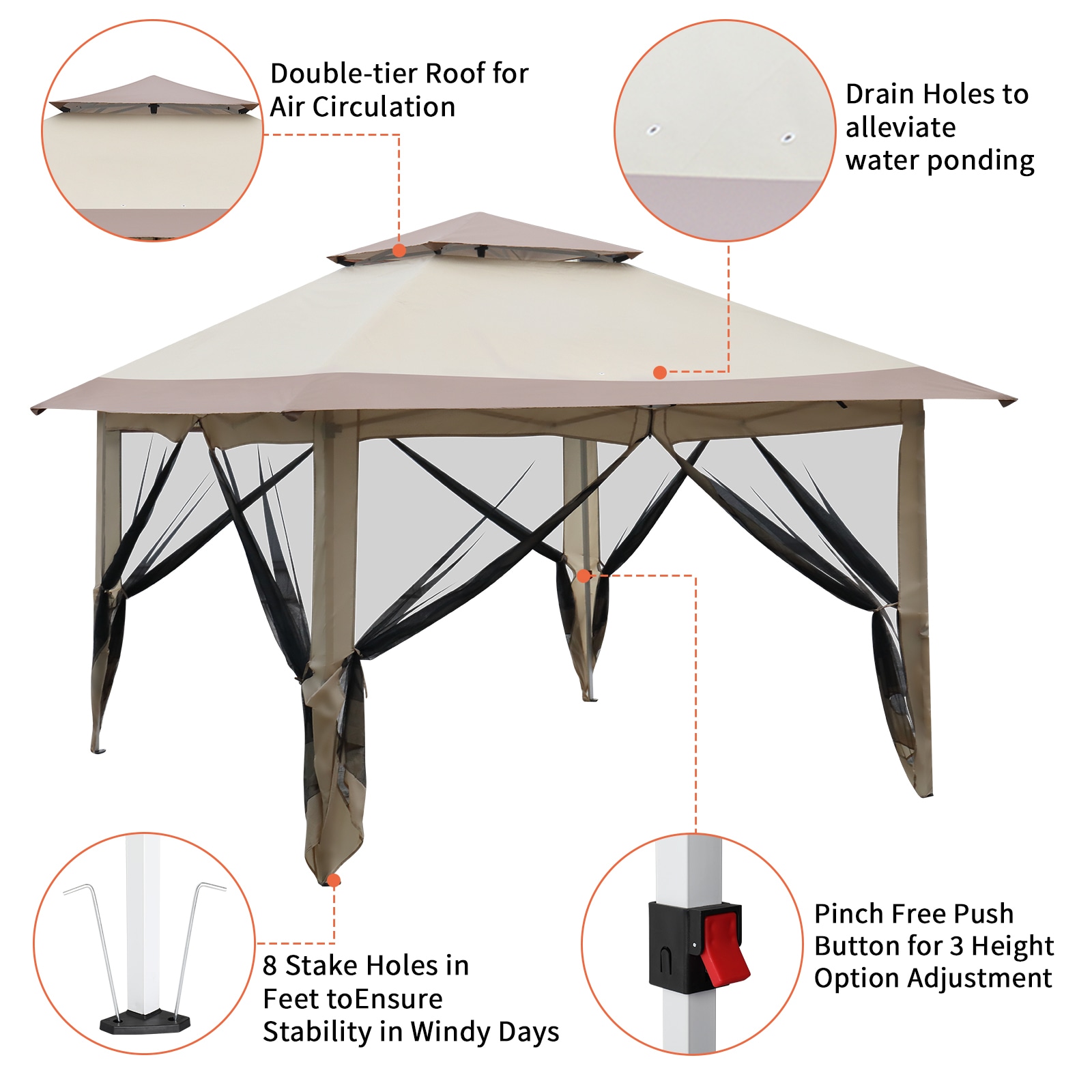 Winado 12-ft X 12-ft Square Khaki Pop-up Canopy In The Canopies 