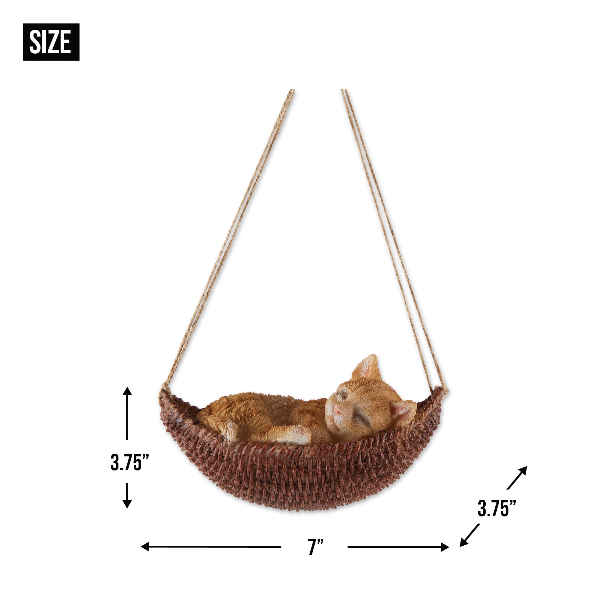 9.25" Brown Resin Napping Cat in Hammock Figurine