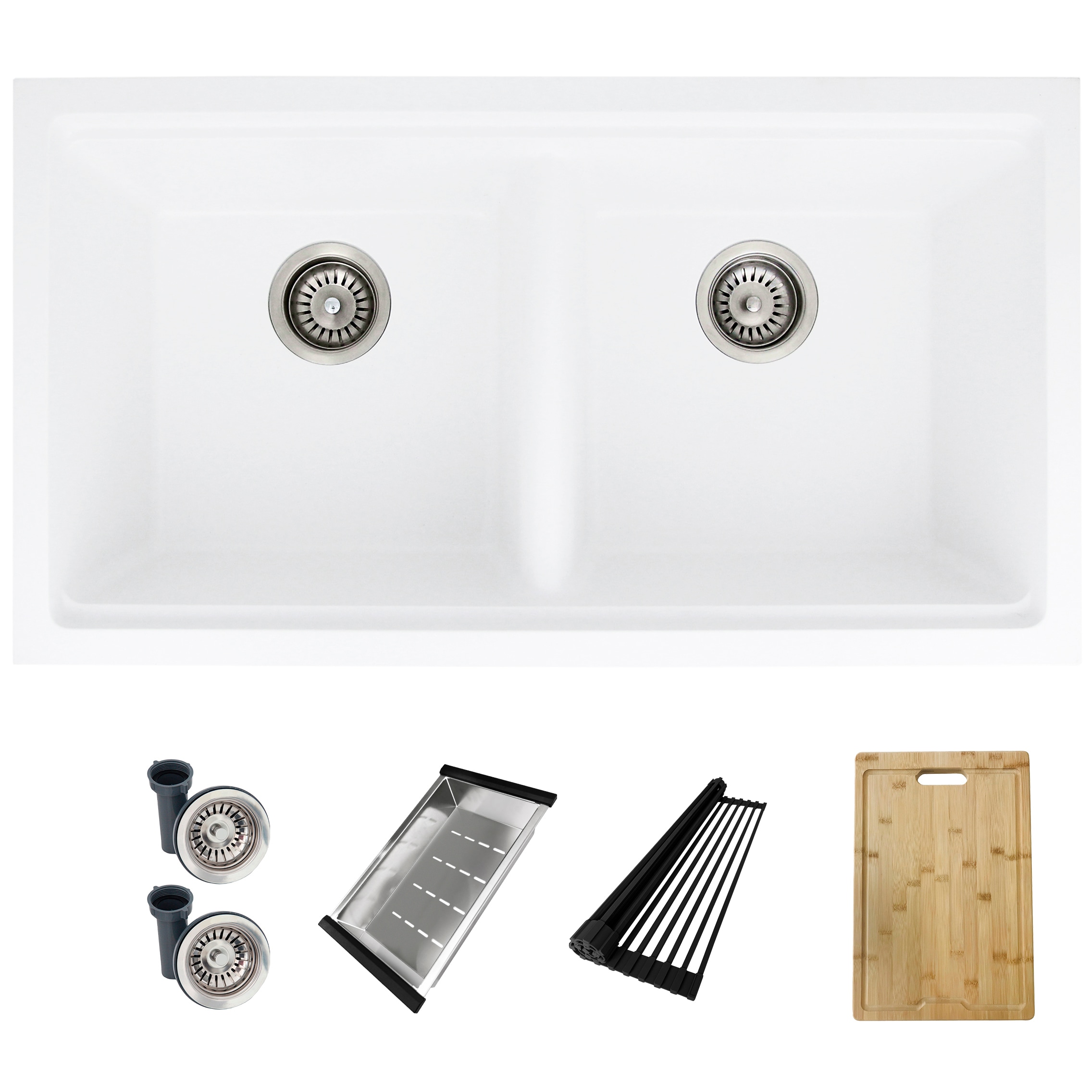 Stylish S-833WH Pietra Drop-in or undermount 33-in x 18-in Composite Double equal bowl Workstation Kitchen Sink