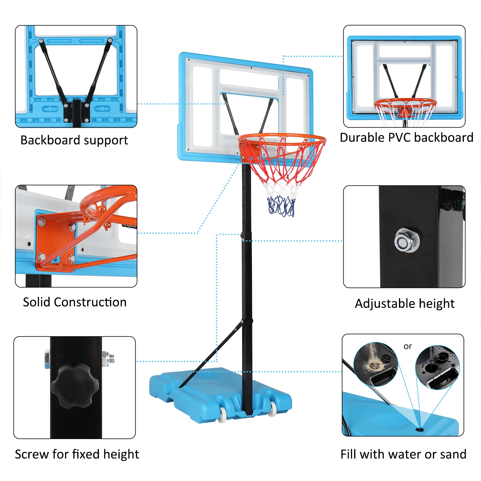 Winado Adjustable Height Portable Pool Basketball System with