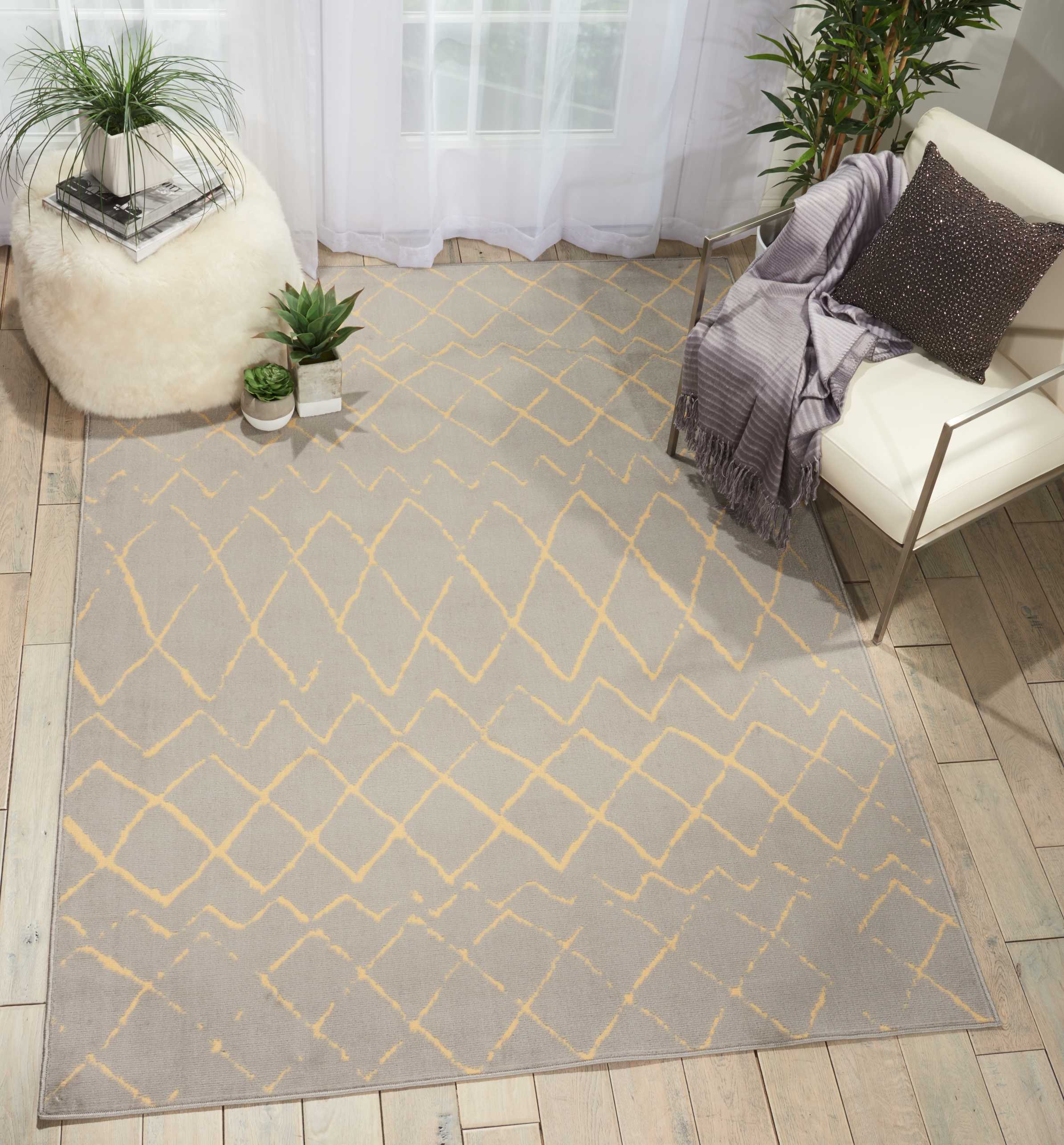 Nourison 99446394835 Grafix 5 x 8 (ft) Loomed Polypropylene Grey Rectangular Indoor Abstract Area rug