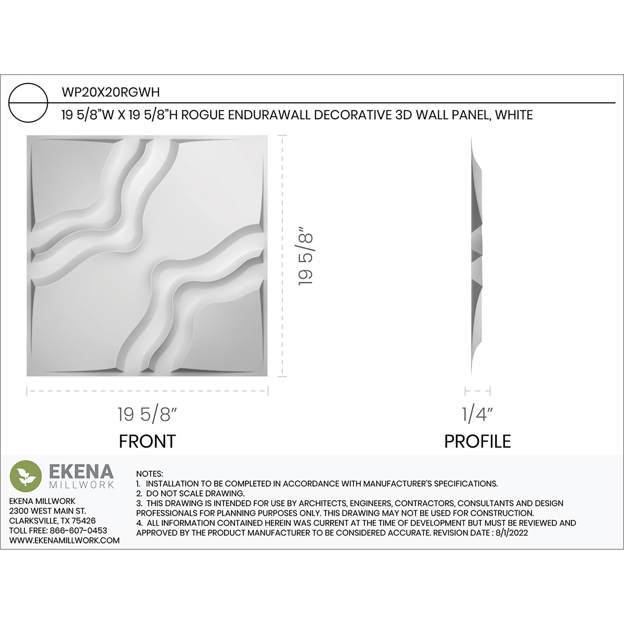 Ekena Millwork WP20X20RGWH Wall-Panels - View #2