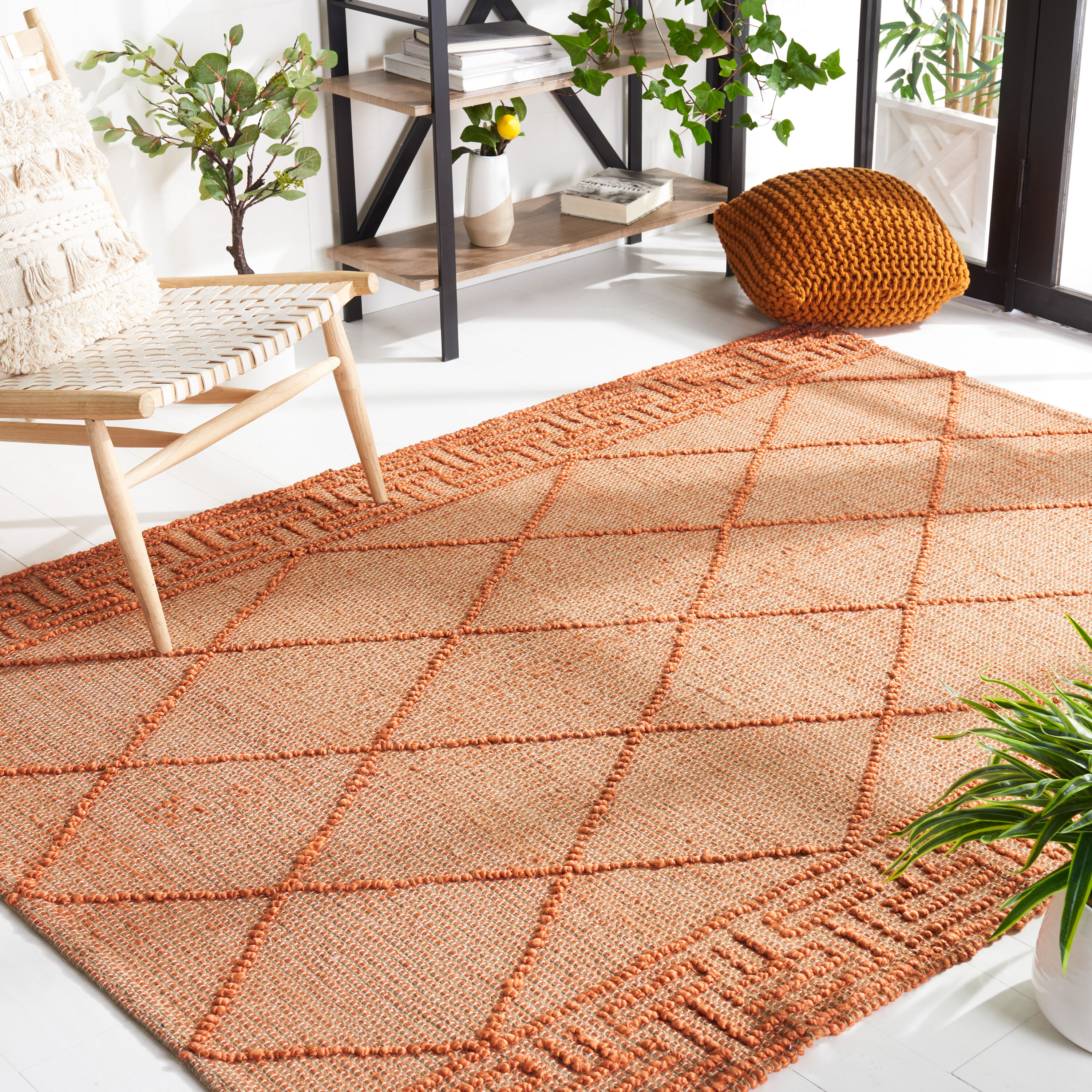  Natural Fiber 220 Orange/Natural Contemporary 5ft x 8ft Medium Rectangle Rug