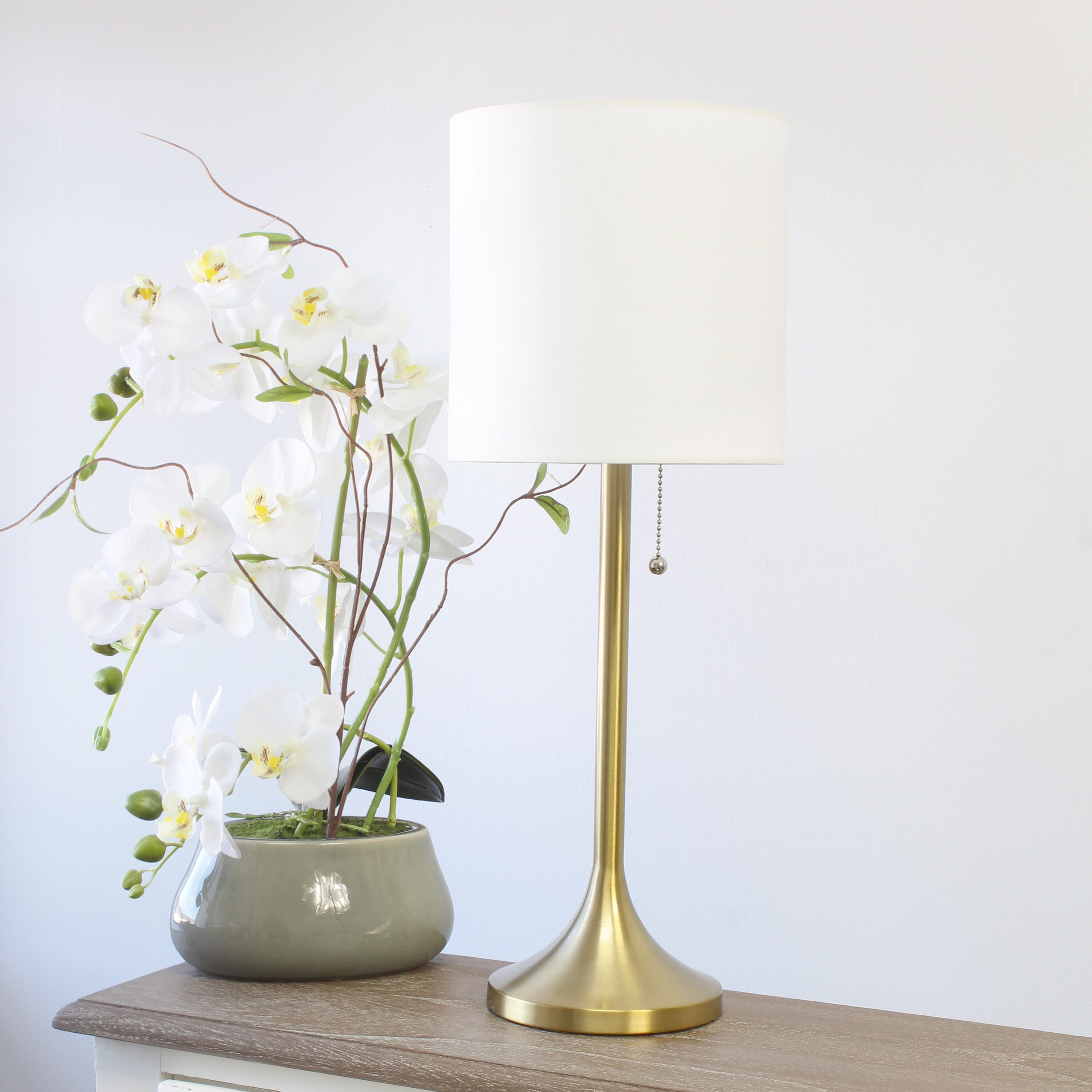 Simple Designs 21.25-in Gold/White Stick Table Lamp With Fabric Shade ...