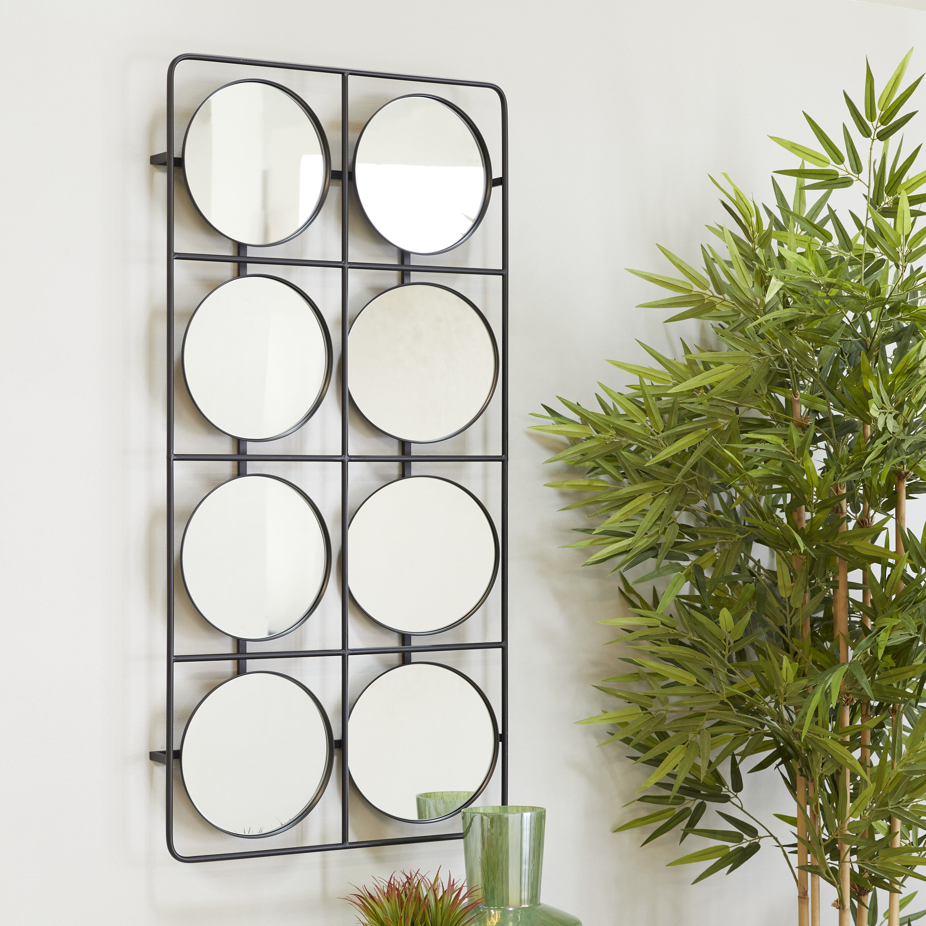 Grayson Lane 91955 24-Inches W x 47.0-Inches H Round Black with Grid Frame Polished Frameless Wall Mirror