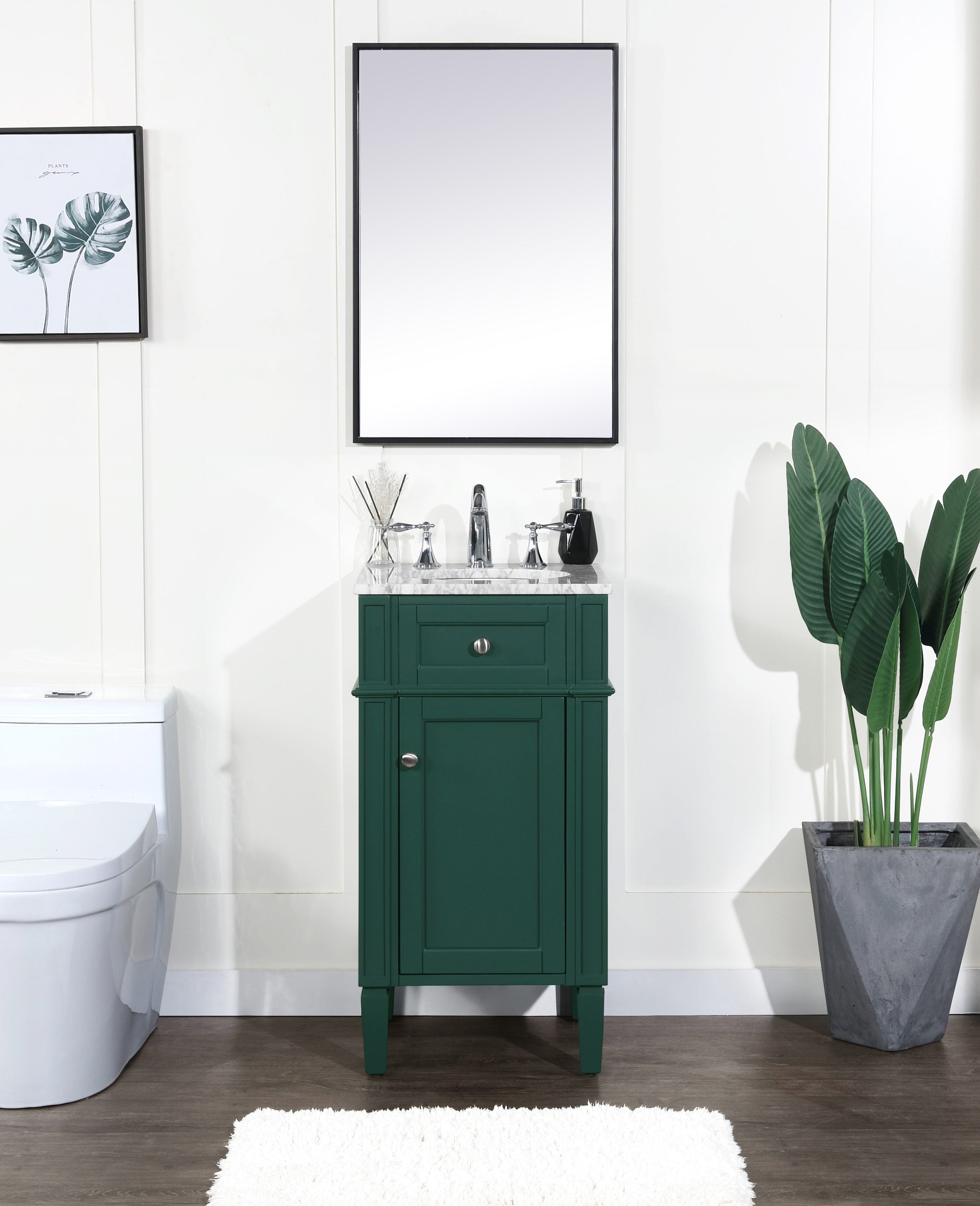 Green Single Sink Vanity with Carrara Marble Top, 18"