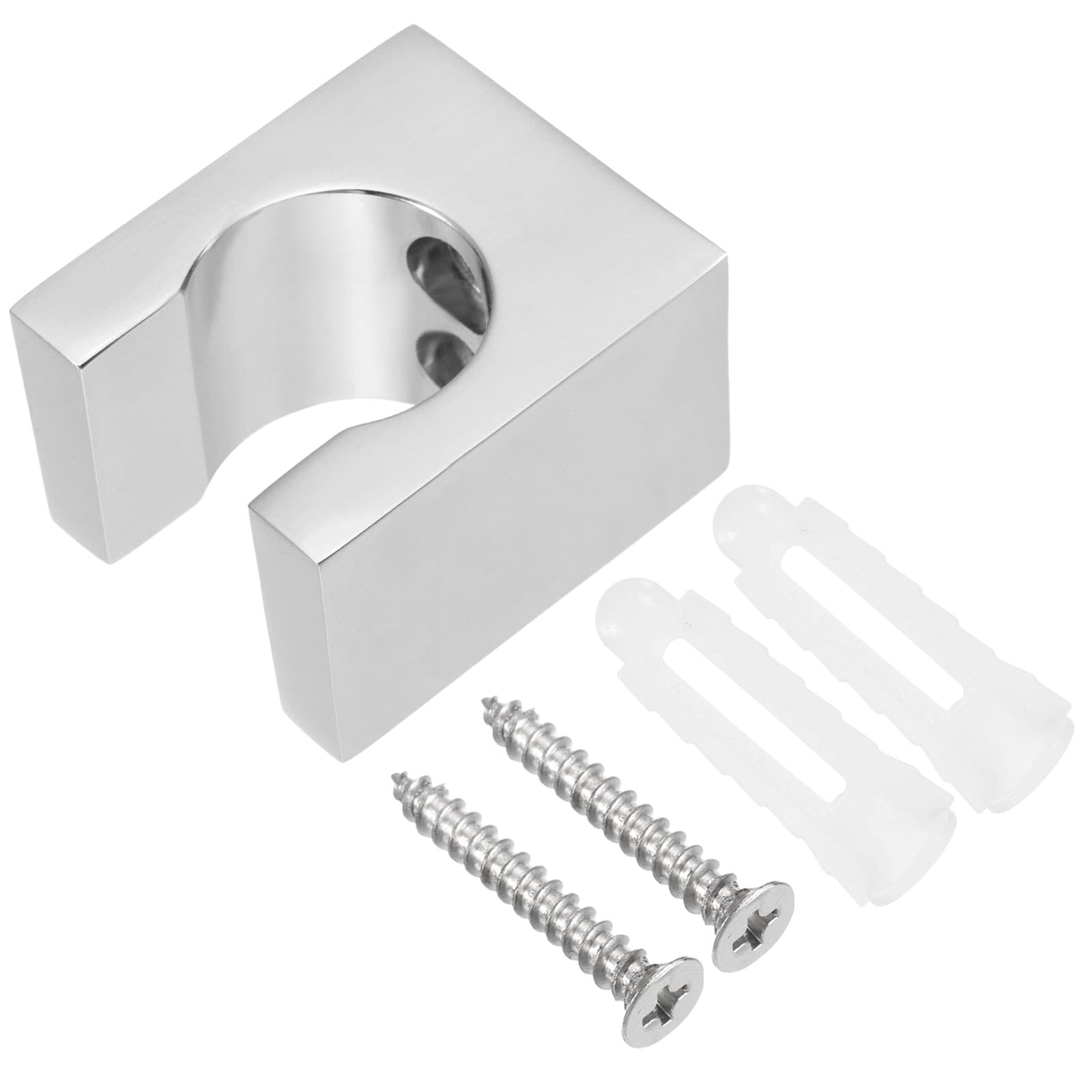 Unique Bargains Shower Head Holder Zinc Alloy Handheld Bidet Sprayer Holder Shower Wand Holder Toilet Sprayer Base Support Showerhead Clips with Screws for Faucet Bathtub (Square Silver)