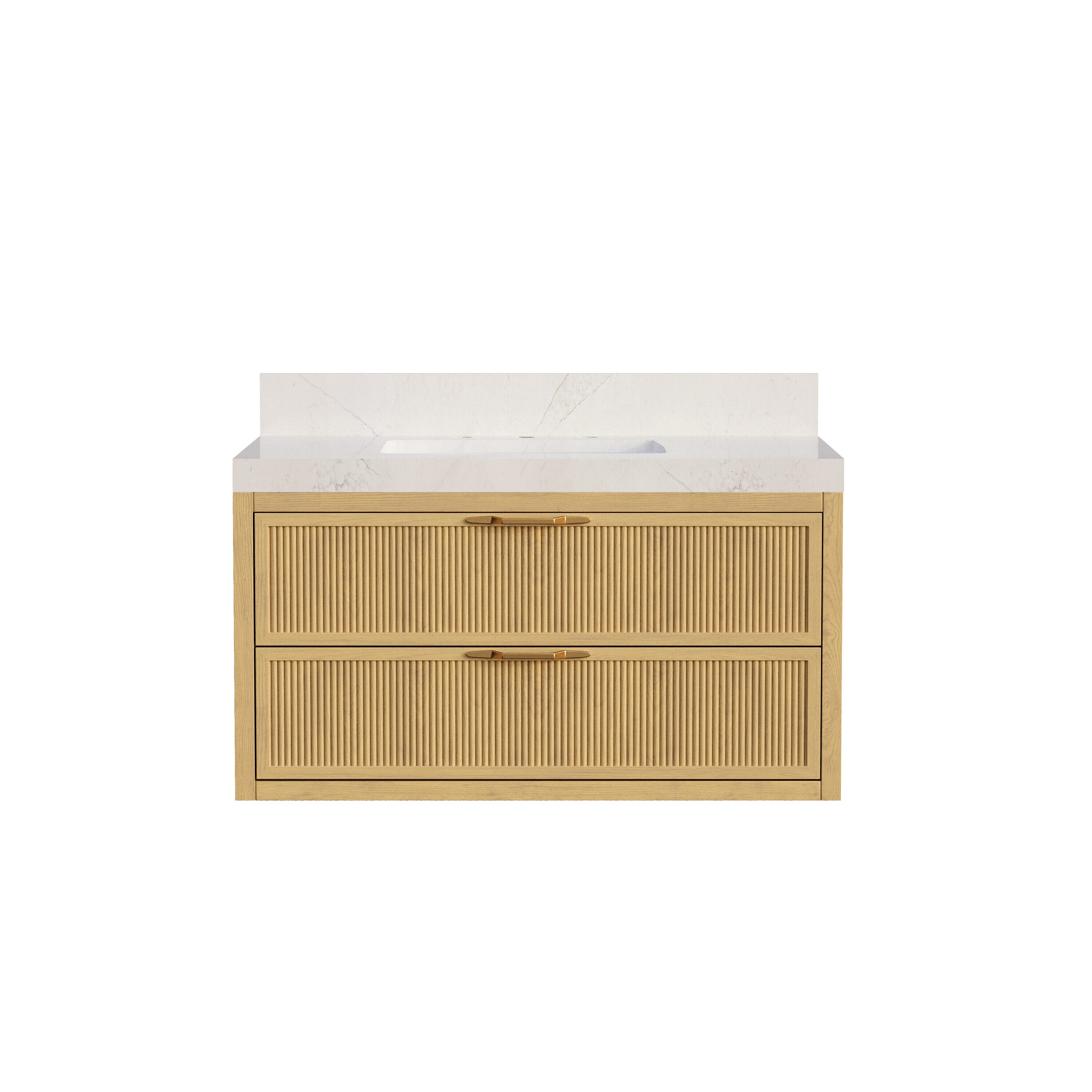 Forclover Fully Assembled Oak Vanity 36-in Oak Undermount Single Sink Bathroom Vanity with White Quartz Top (Fully Assembled)