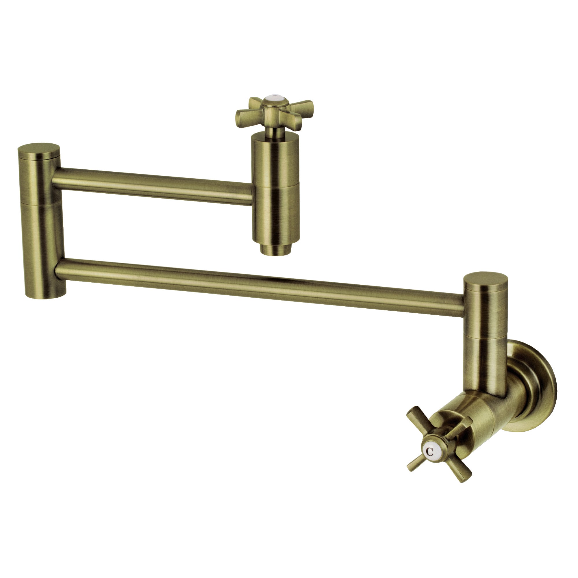 Kingston Brass WLKS8103ZX Millennium Antique brass Double Handle Wall-mount Pot Filler Kitchen Faucet with Sprayer