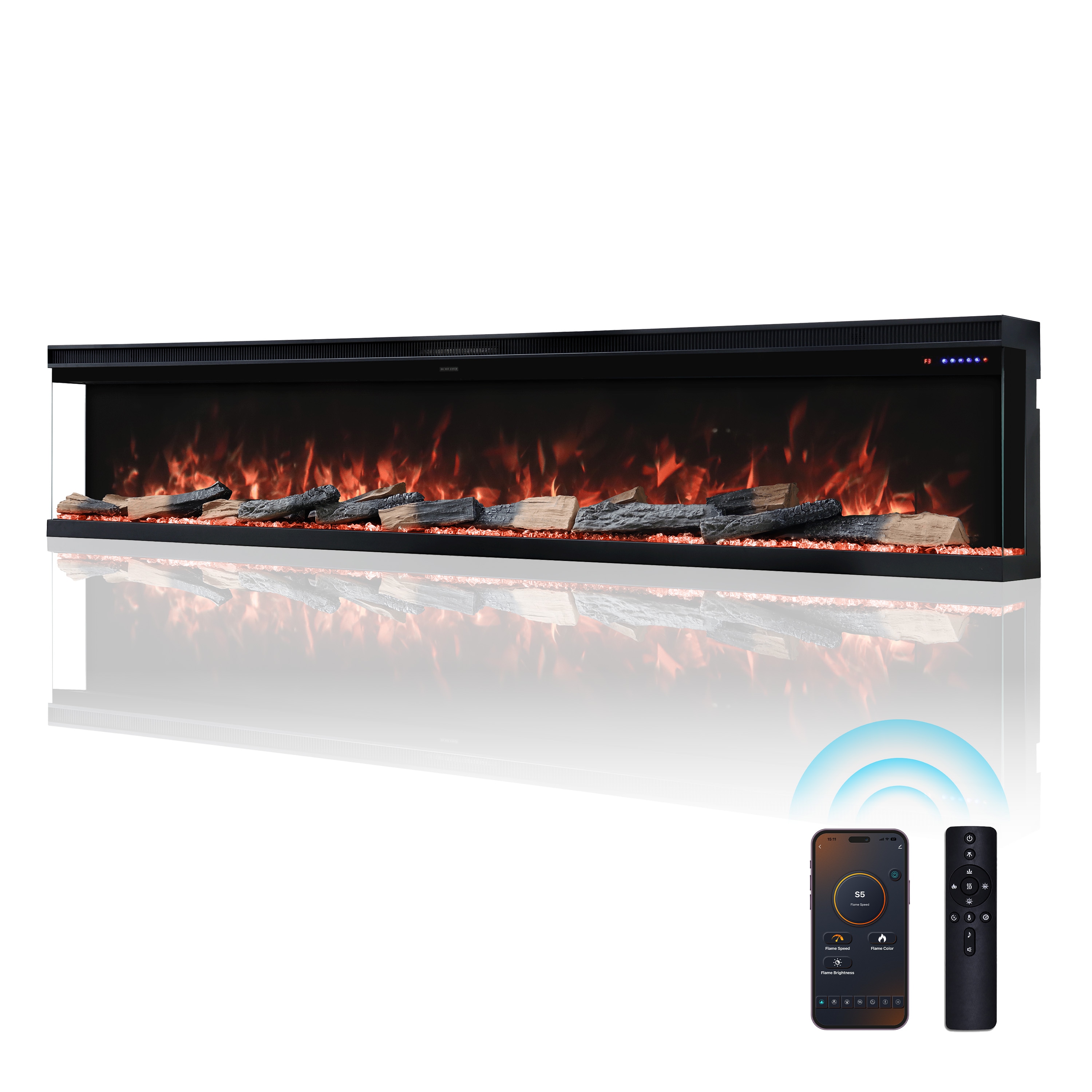 Mondawe 100-in W Black Wall mount Fan-forced Electric Fireplace with Remote Control Included