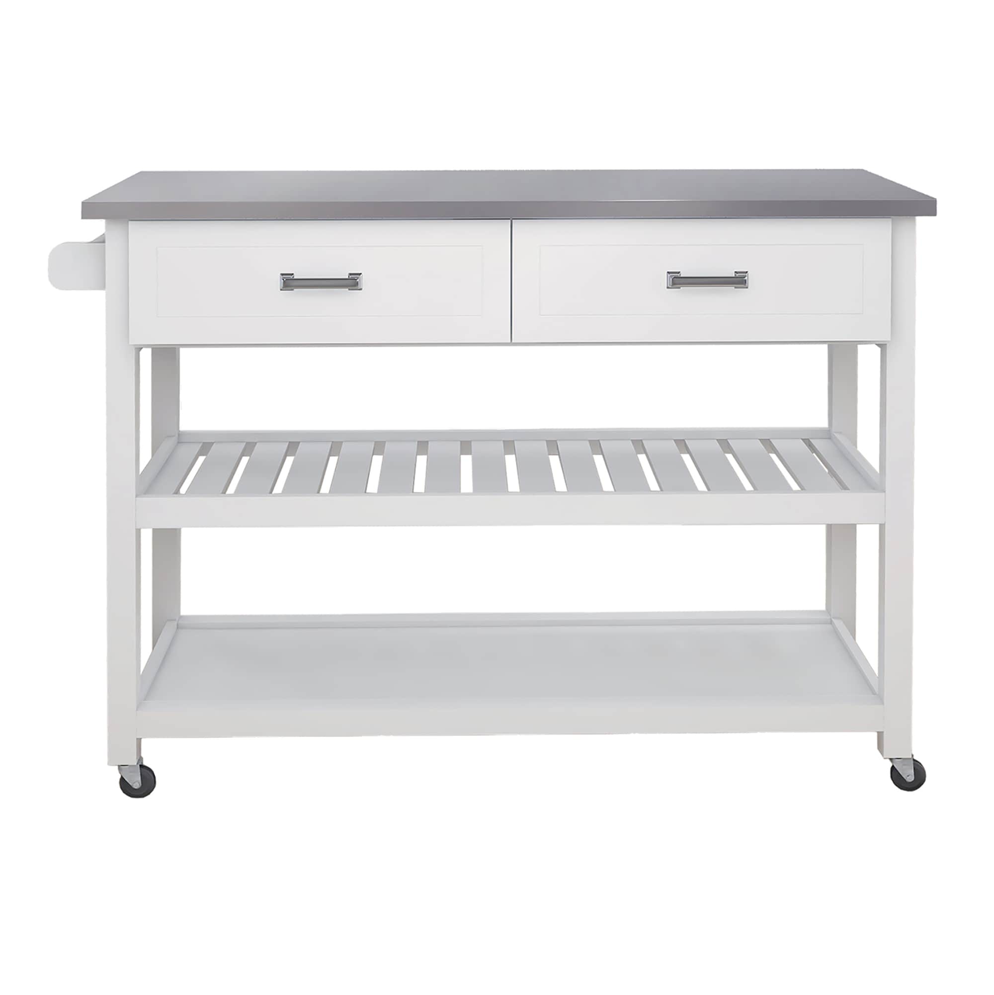 Damerin KK721A White MDF Base with MDF Rolling Kitchen Island ( 19.69-Inches x 47.24-Inches x 36.02-Inches )