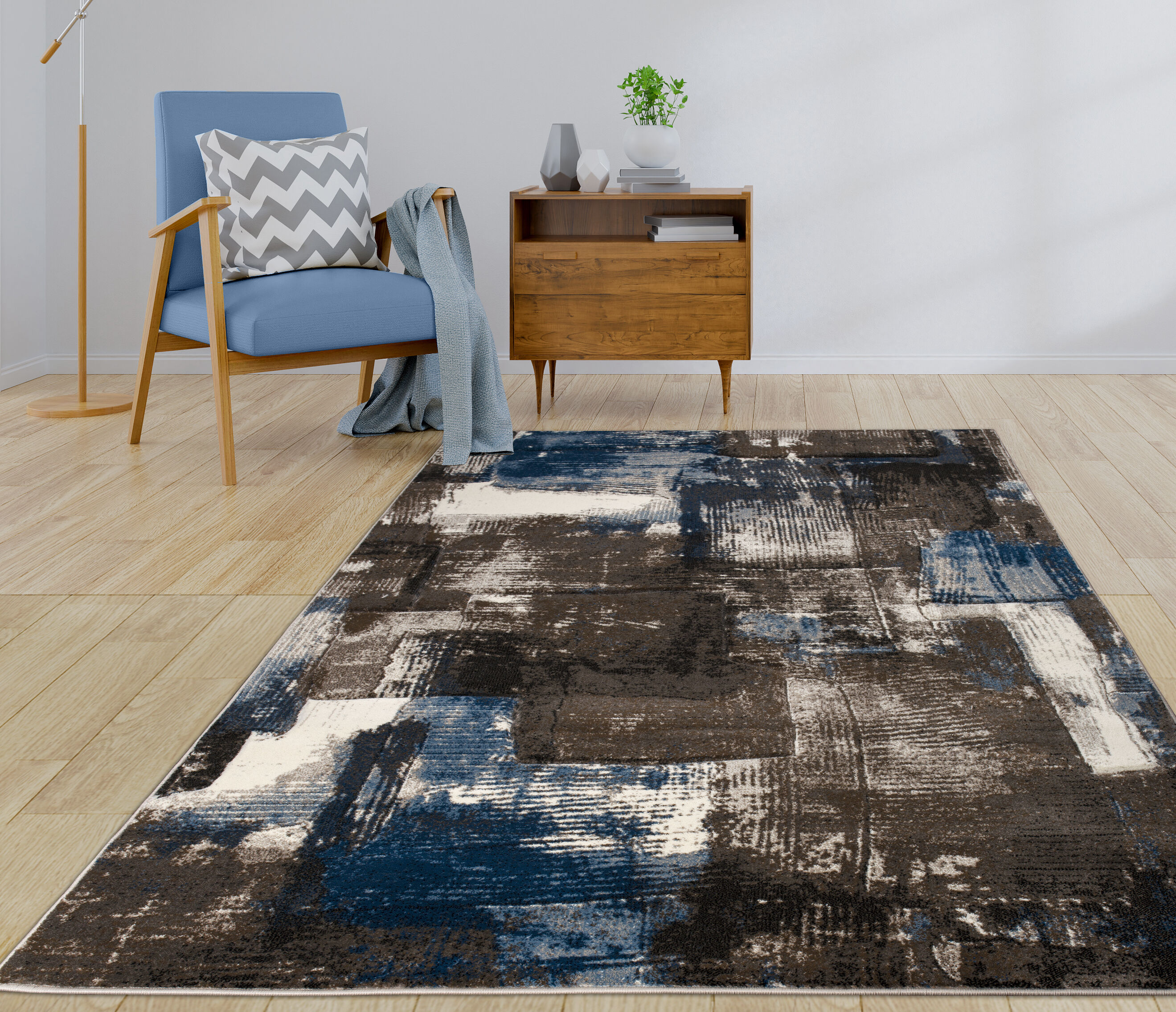 MDA Rugs RD3123 Rhodes 2 x 3 (ft) Polypropylene Brown and Blue Rectangular Indoor Abstract Area rug