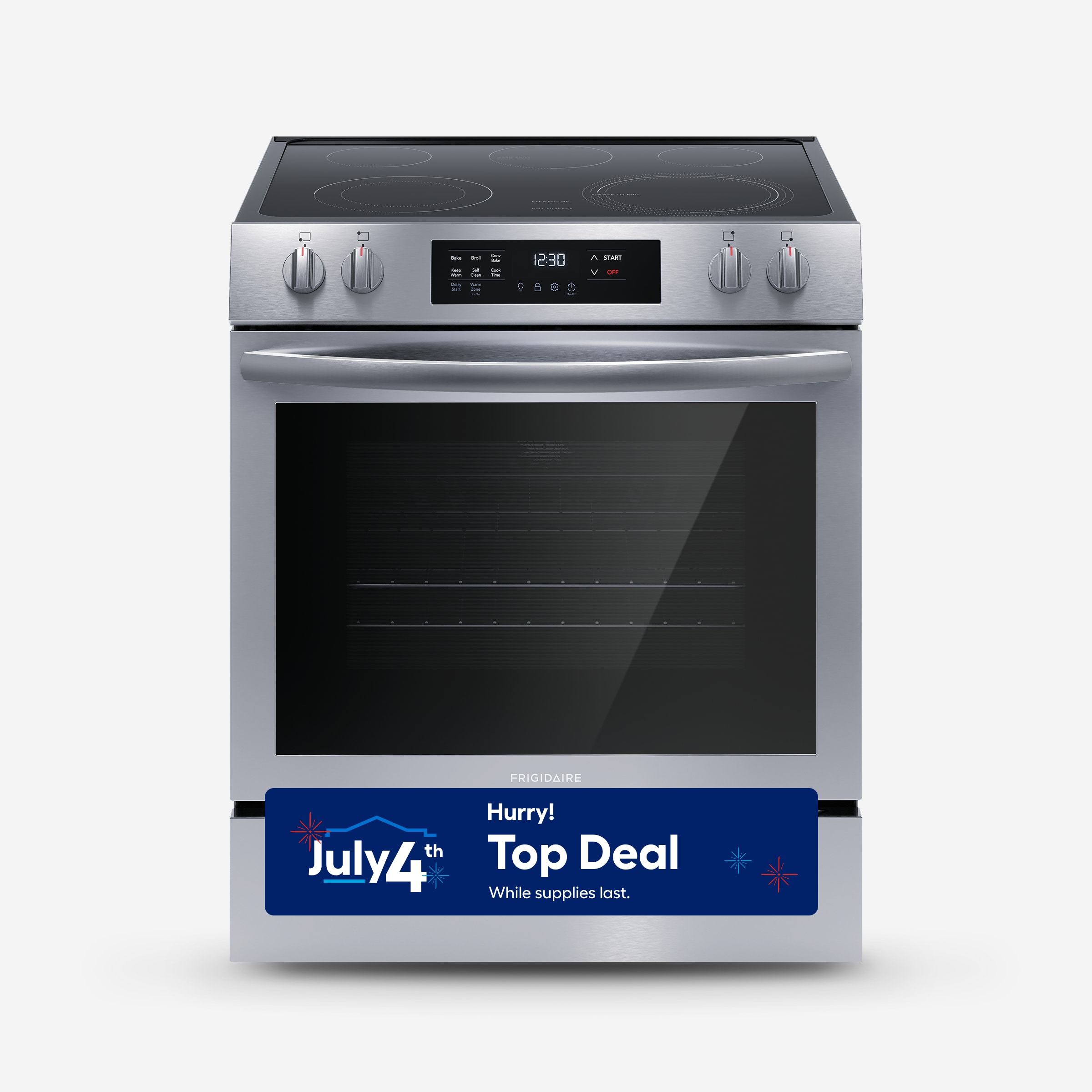 Frigidaire FCFE308LAF 30-in Glass Top 5 burners 5.3-cu ft Convection Oven Slide-In Electric Range Fingerprint Resistant Stainless Steel )