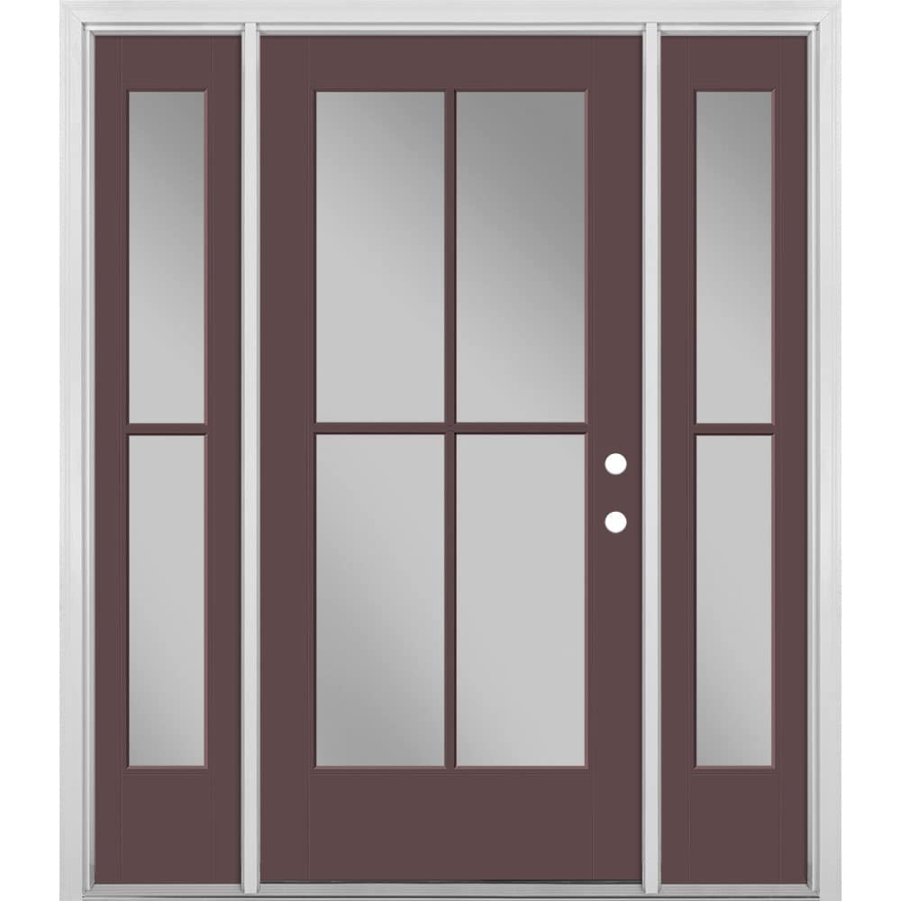 Masonite 1524181 64-in x 80-in x 4-9/16-in Fiberglass Full lite Left-hand inswing Currant Painted Prehung Front Door with Sidelights with Brickmould Insulating core