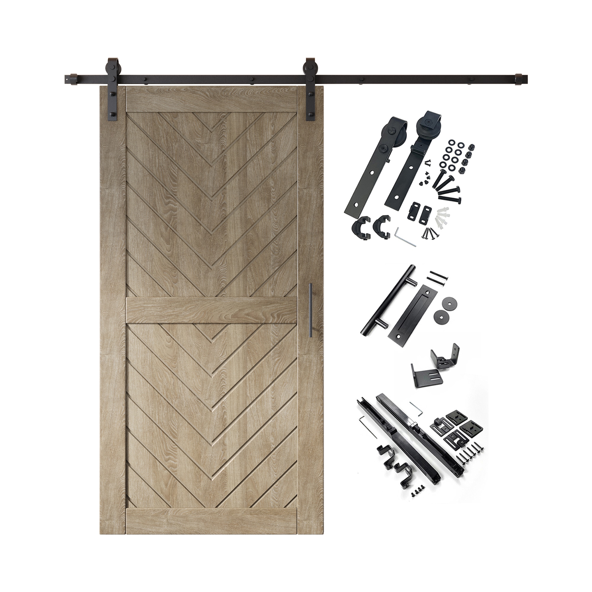 HOMACER YT1H084C-JT3-4080-GR 40-in x 80-in Classic Gray Herringbone Pine Wood Solid core Single Barn Door (Hardware Included)
