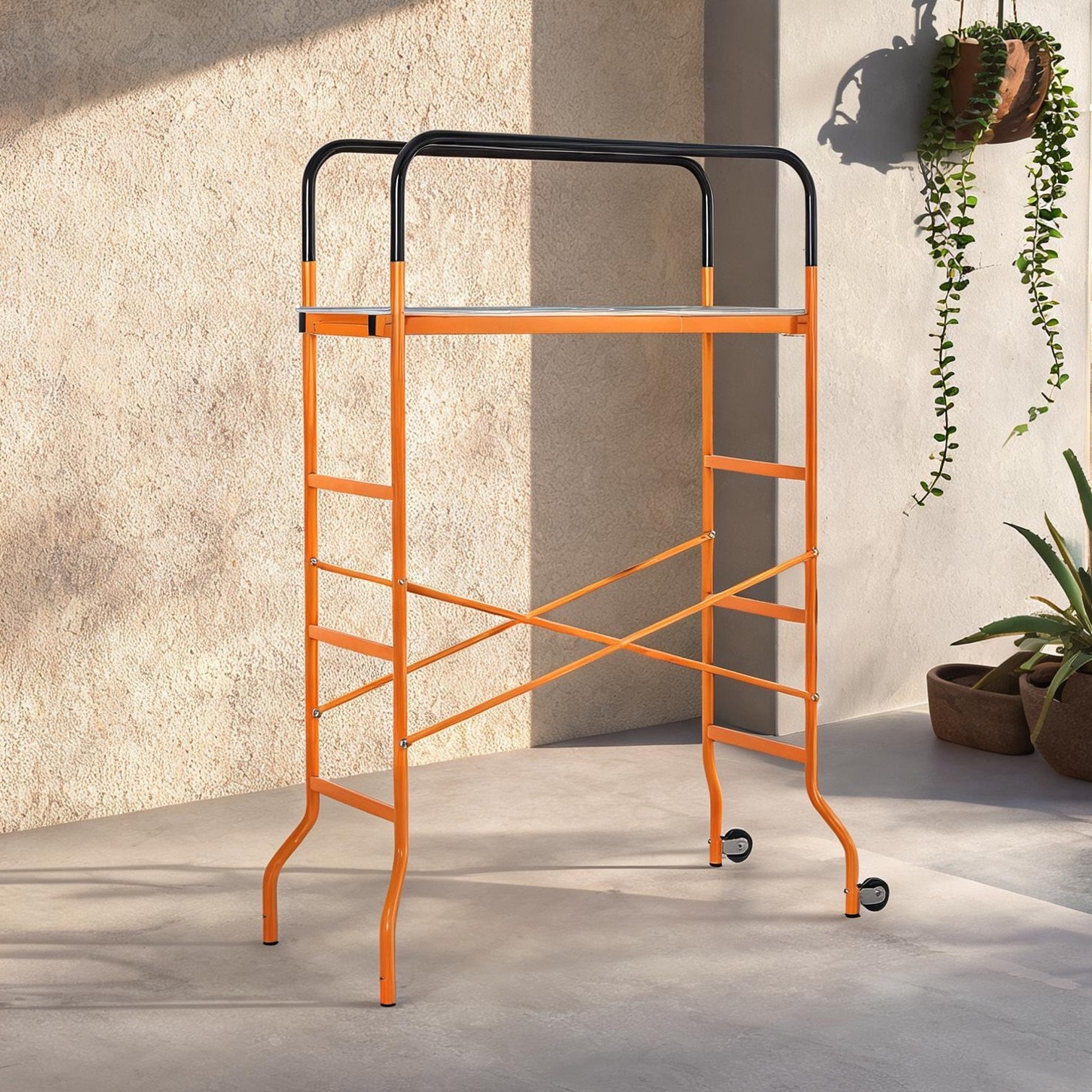 BBabe Yellow Steel Other Home Improvement combining 6 ft Covered Patio and Mobile Scaffold Platform Powder-Coated Steel 4-Step Sunny