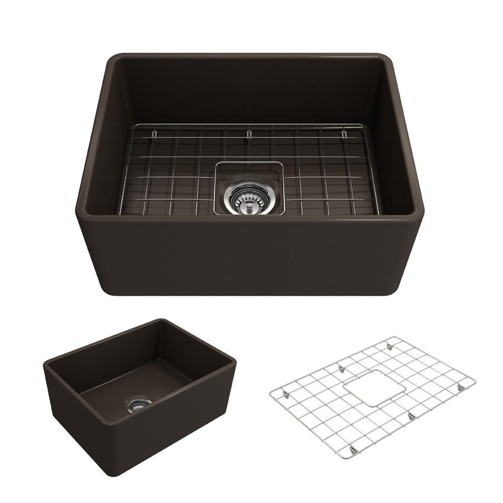 BOCCHI 1137-025-0120 Classico Farmhouse apron front 24-Inches x 18-Inches Fireclay Single bowl Kitchen Sink