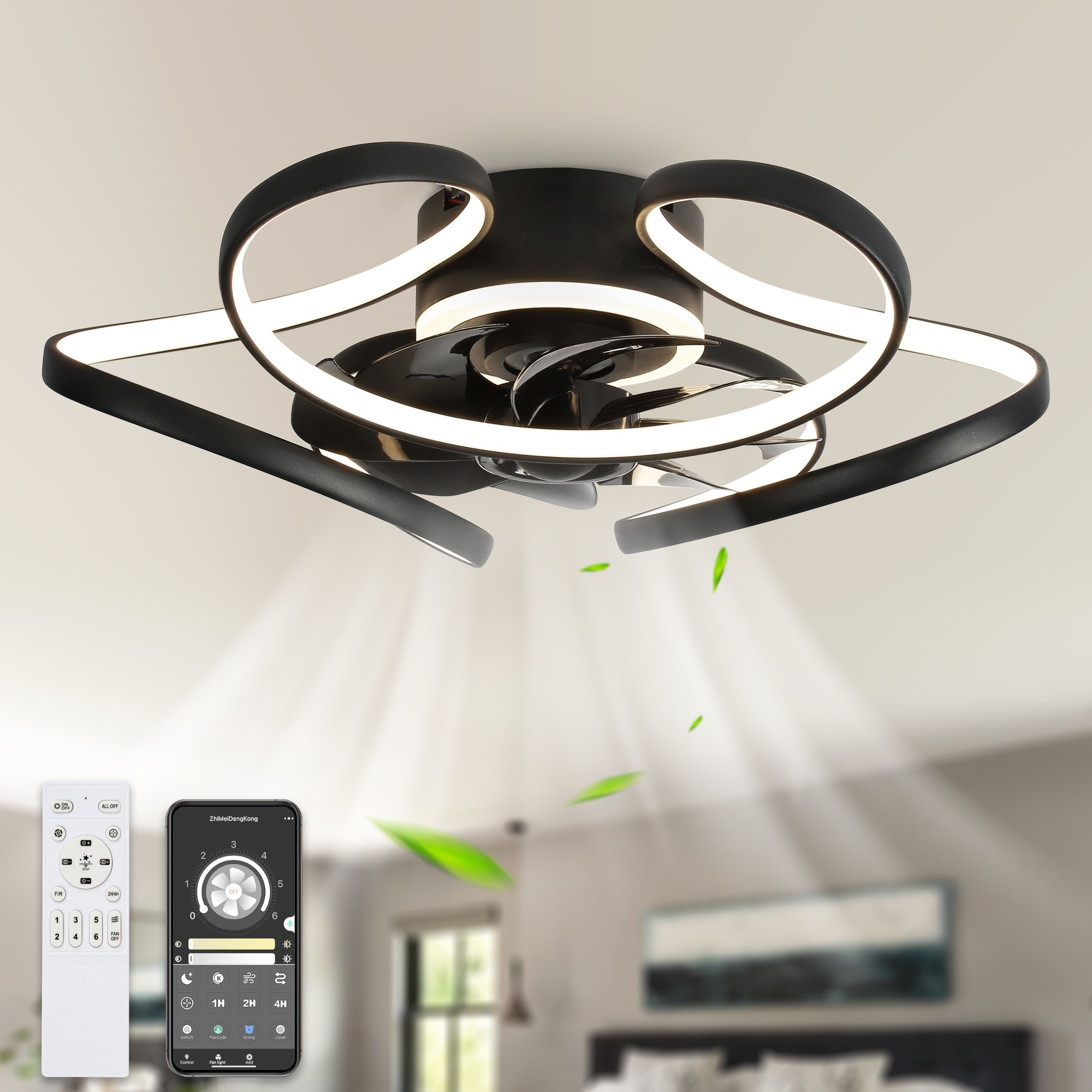 Bella Depot Low Profile Fans 22-in Black with Clear Blades Color-changing Integrated LED Indoor Flush Mount Smart Fandelier Ceiling Fan with Light and Remote (8-Blade) DC2203 Sansujyuku sansujyuku.com