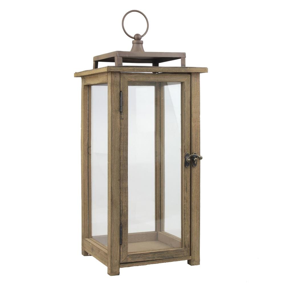 Stonebriar Rustic Brown Wood Lantern Candle Holder, 18.1-in H