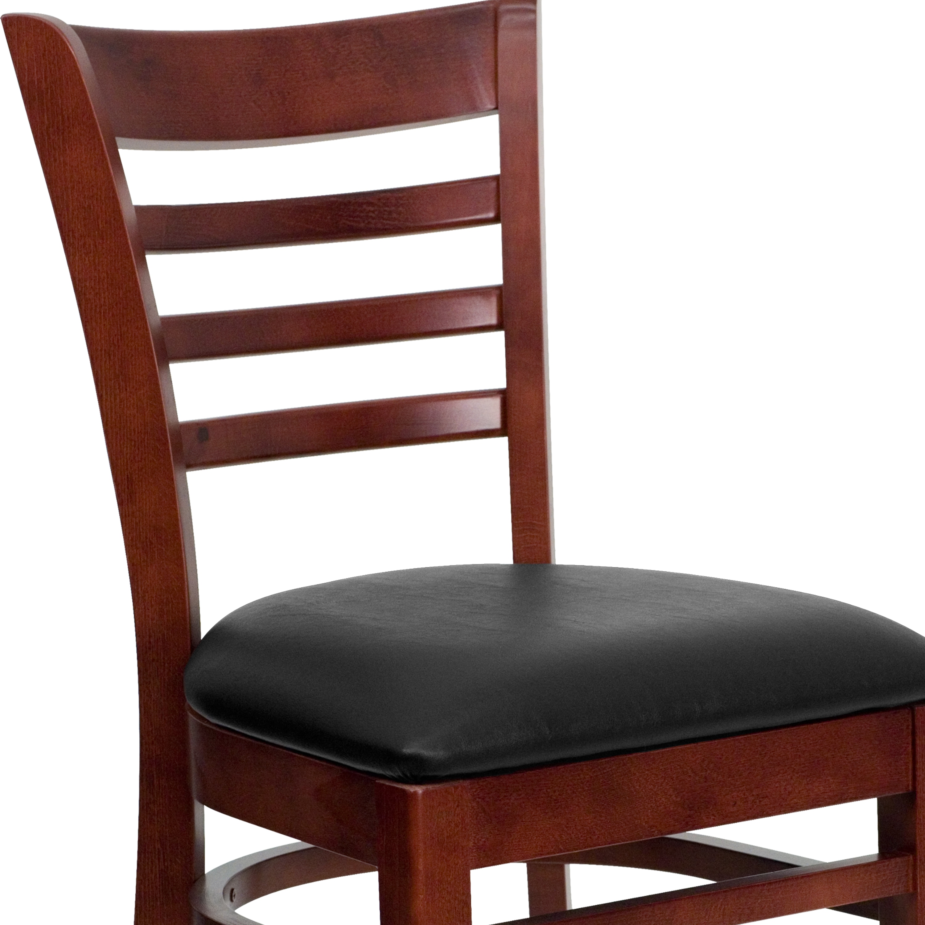 Mahogany Wood Ladderback Chair with Black Vinyl Seat