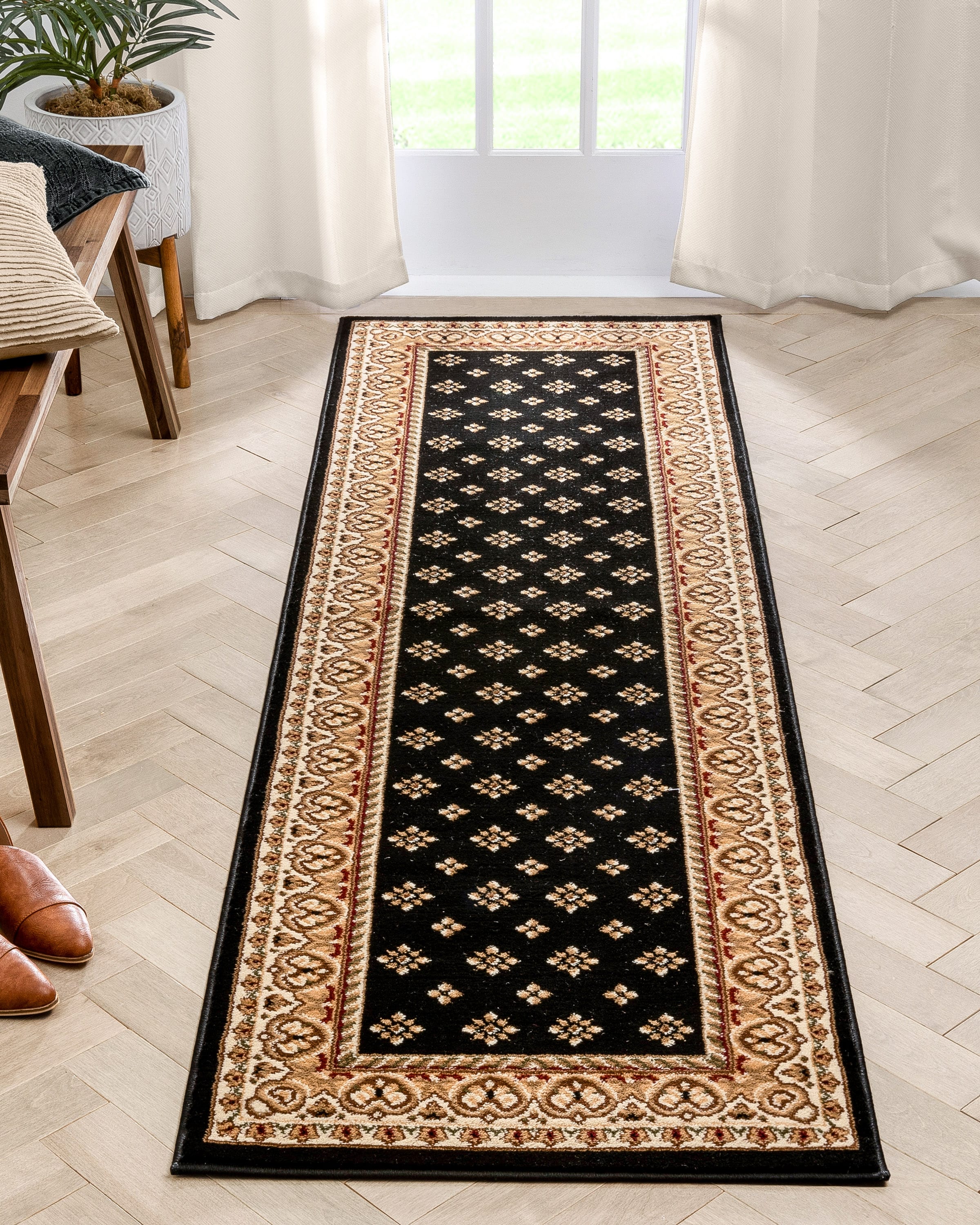 Well Woven 548932L 2 x 9 (ft) Loomed Polypropylene Black Rectangular Indoor Medallion Persian Runner rug