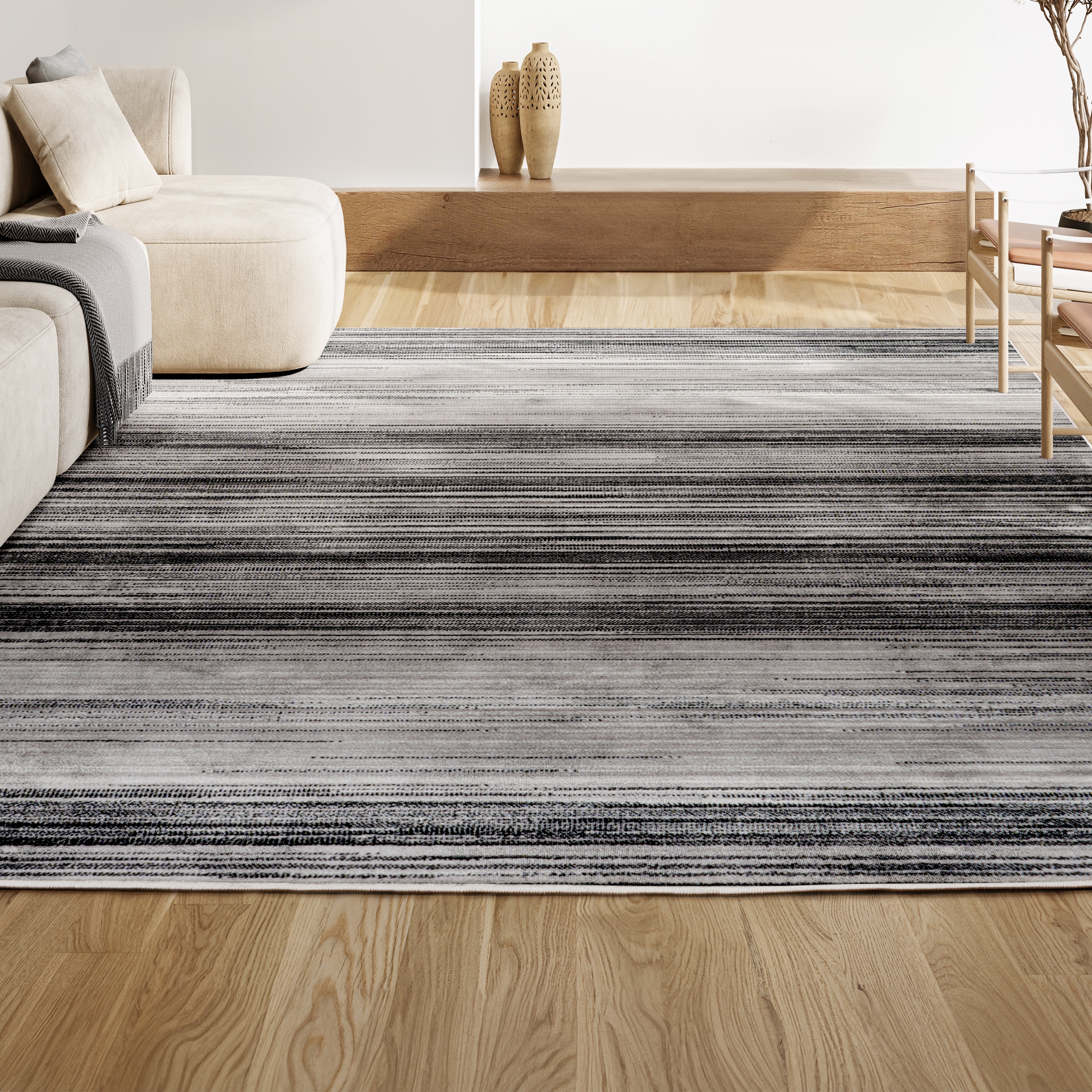 Austin Gradient Striped Gray Synthetic 4' x 6' Area Rug