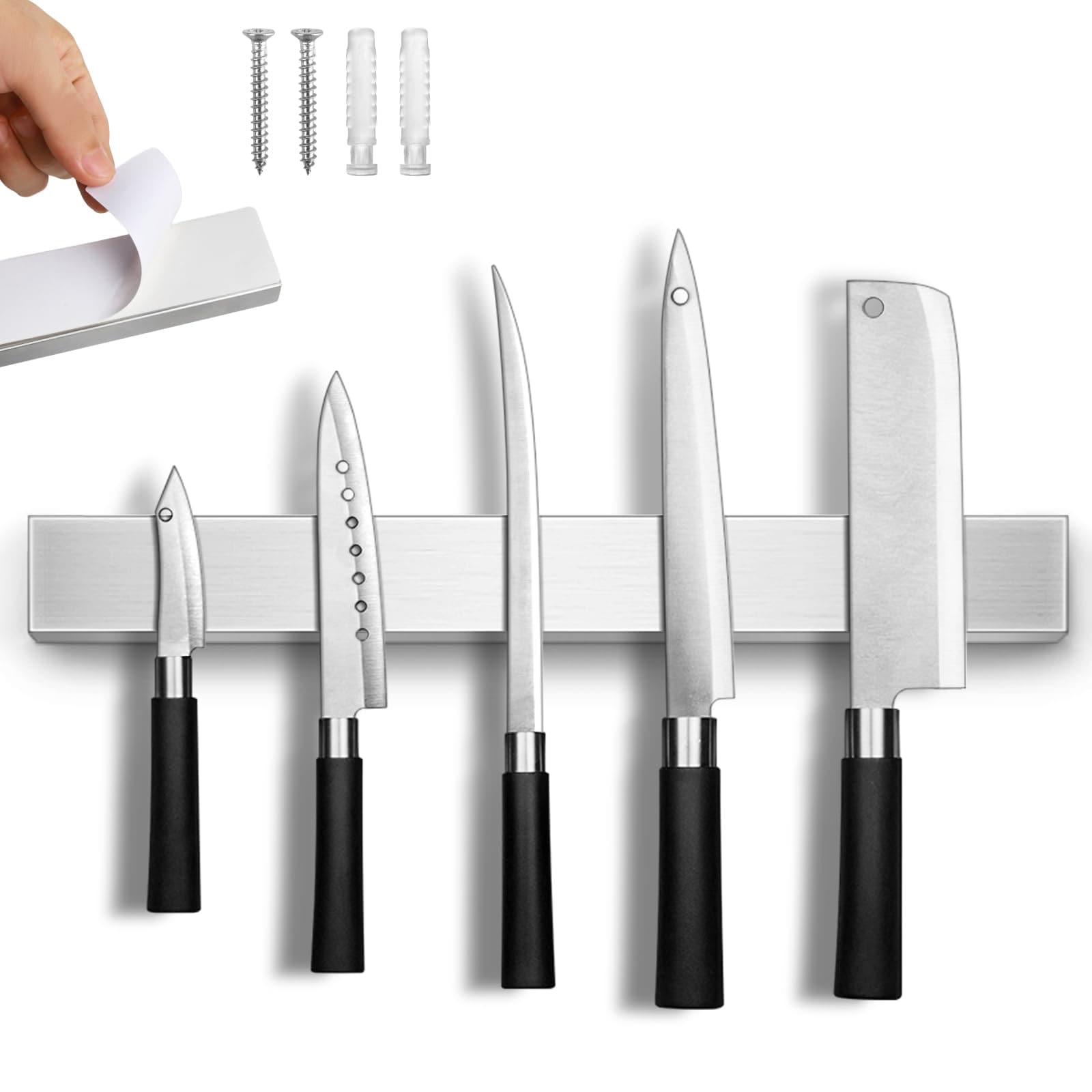 Anqtovp  Magnetic Knife Holder for Wall Mount No Drill Adhesive Knife Strip 10 Inch Stainless Steel Kitchen Organizer Tool Rack for Utensils RV