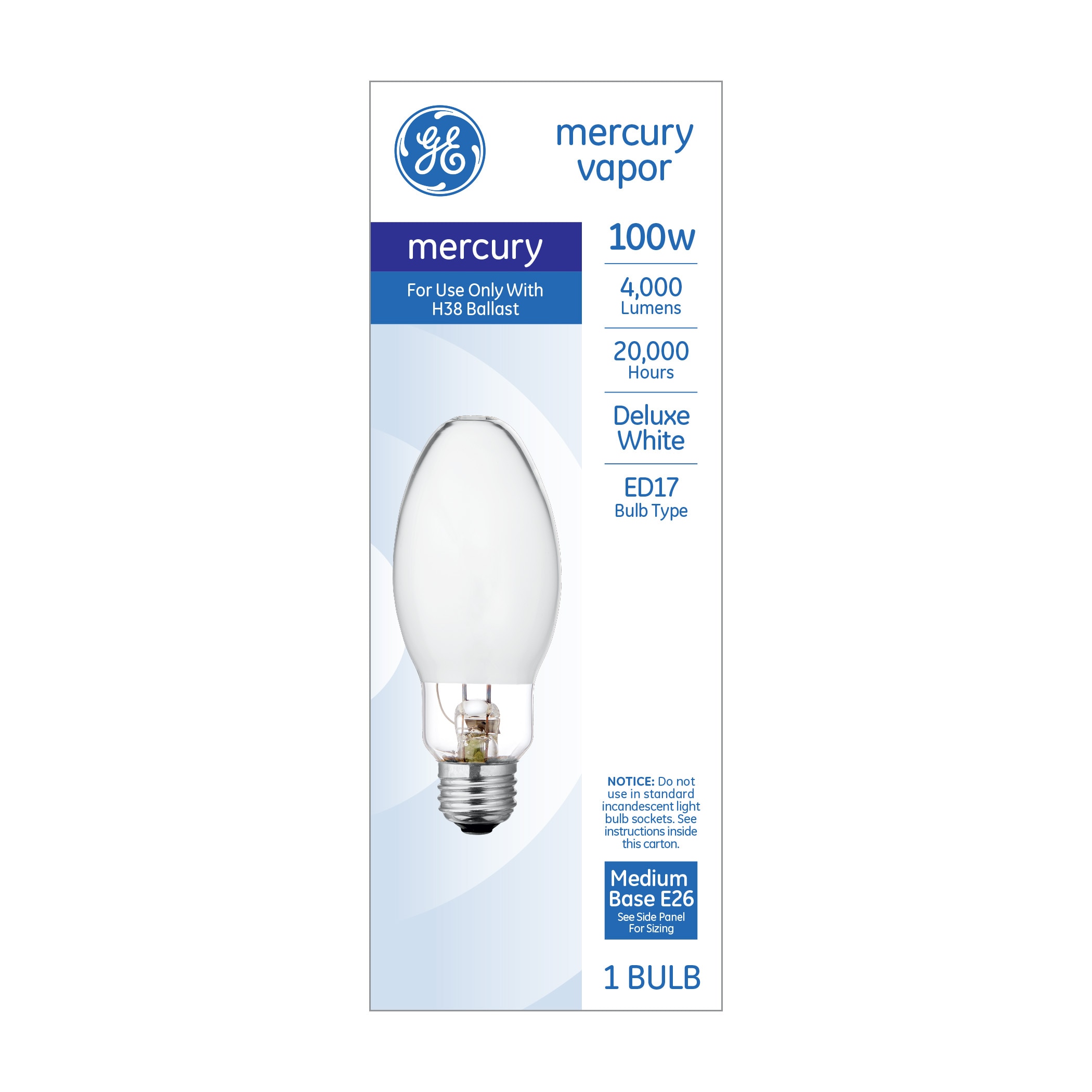GE Mercury Vapor 100 Watt HID Lamp 