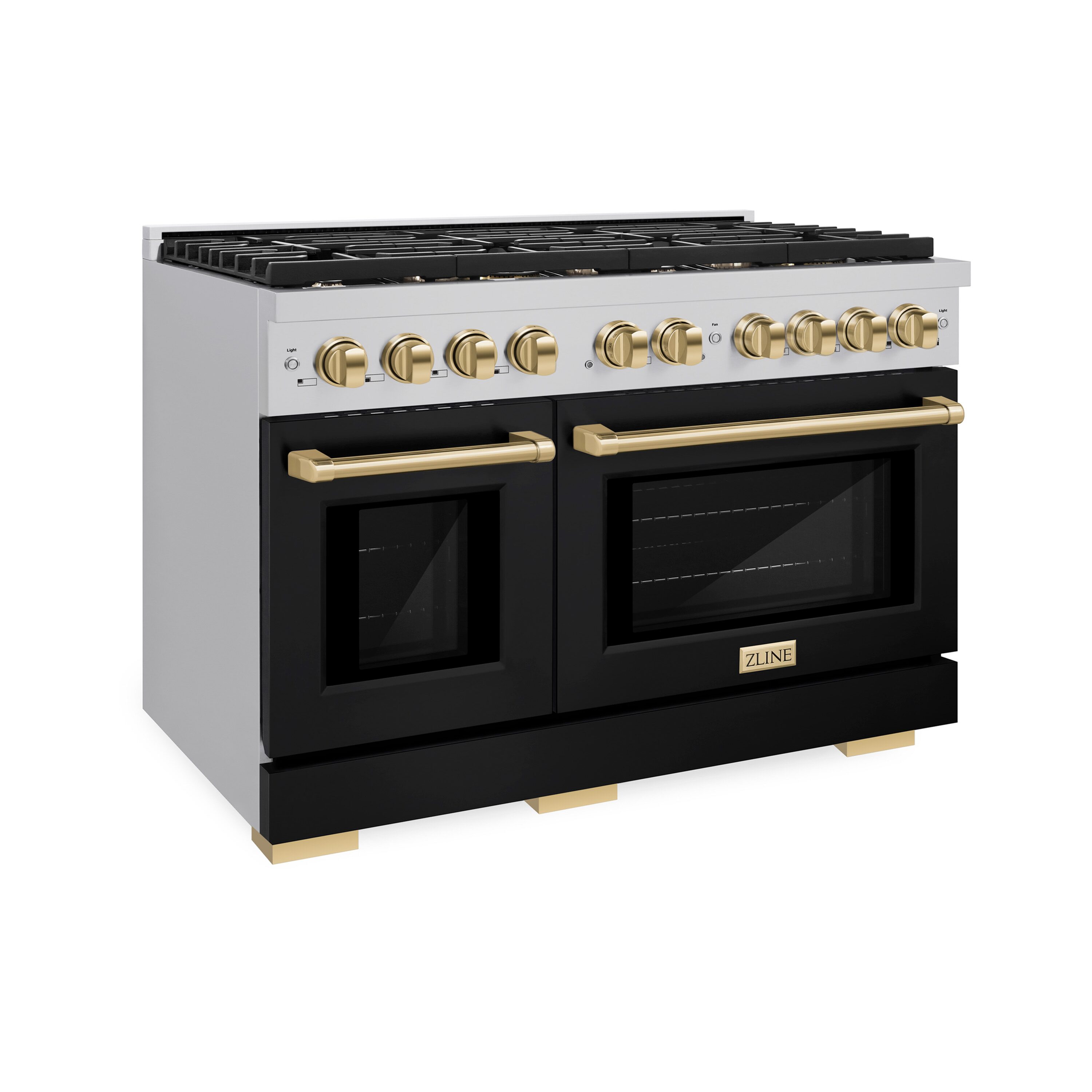 ZLINE KITCHEN & BATH SGRZ-BLM-48-G Paramount 48-Inches 8 burners 4.2-Cu. Feet / 2.5-Cu. Feet Freestanding Double Oven Gas Range ( Stainless Steel, Black Matte Door, Polished Gold Accents )