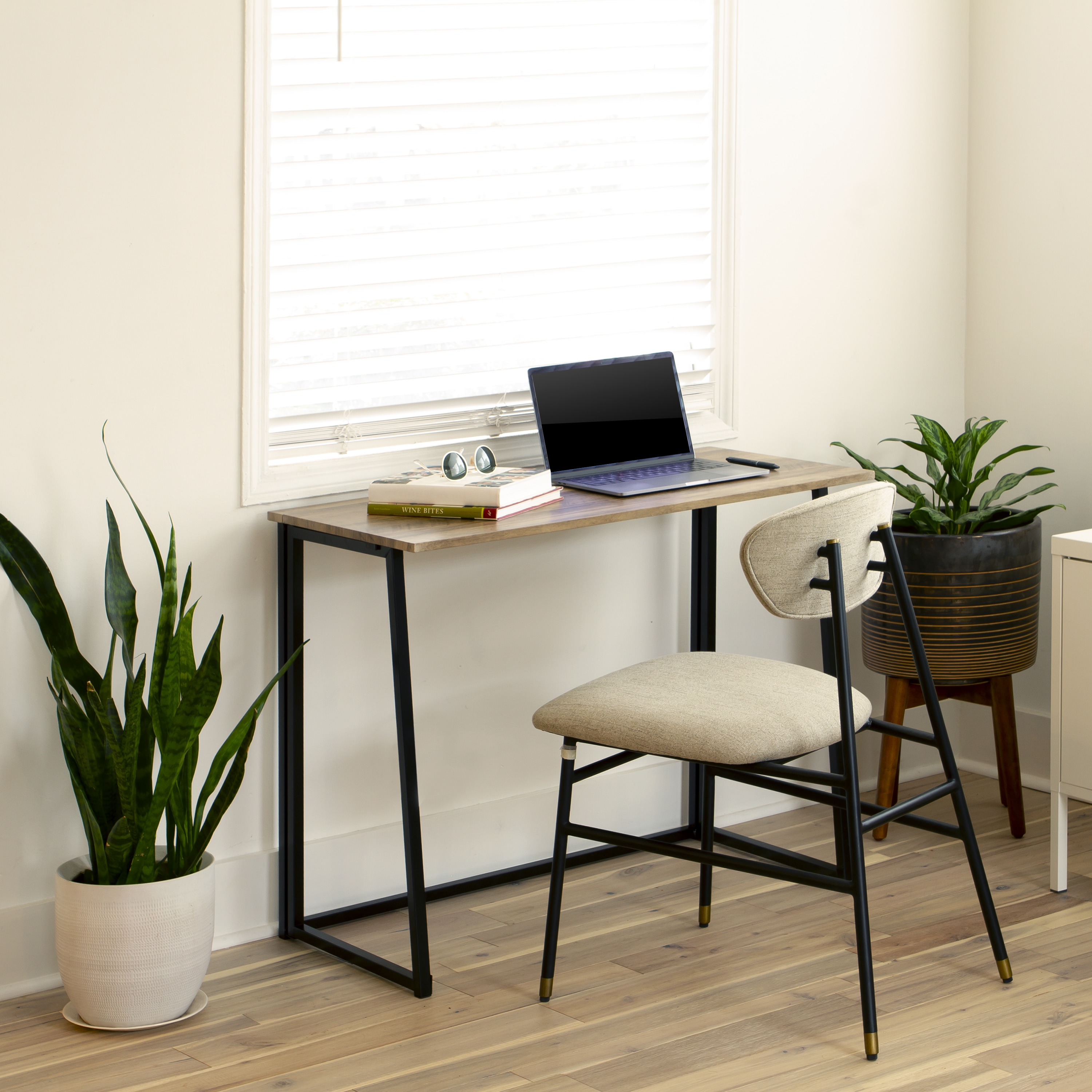 Small Rustic Natural Wood and Black Foldable Desk