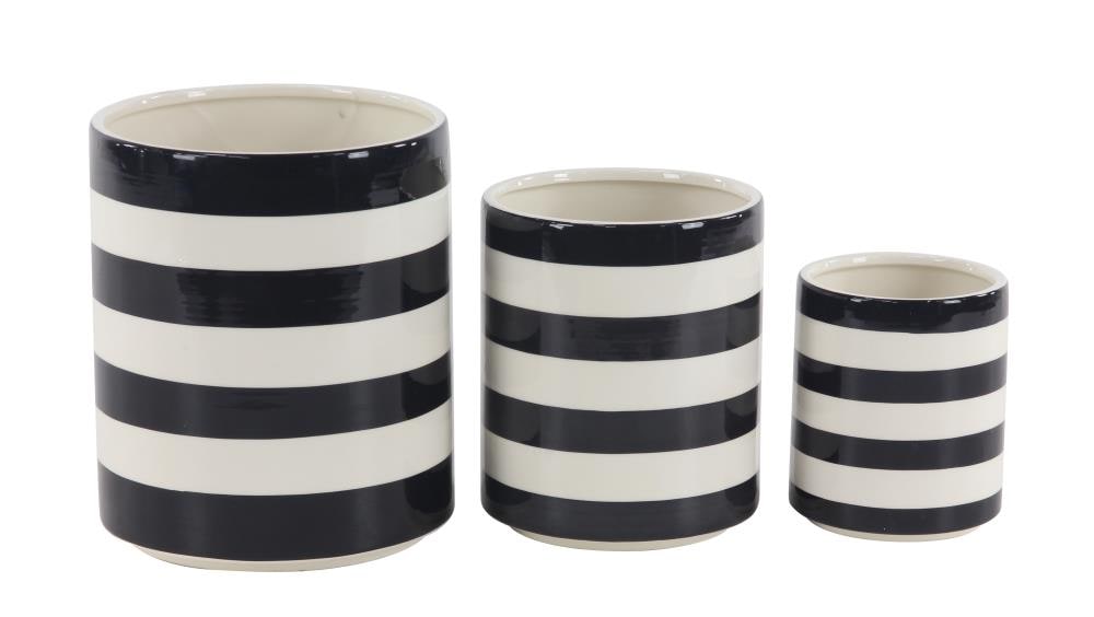 Grayson Lane 57438 3-Pack Round 10-in W x 12-in H Black Ceramic Coastal Indoor/Outdoor Planter