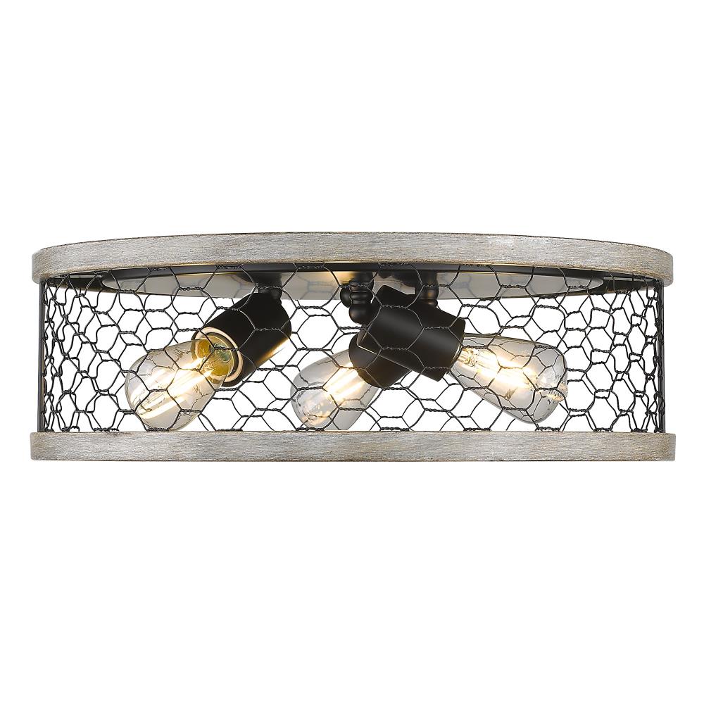 Matte Black Rustic Glass Drum Flush Mount Light